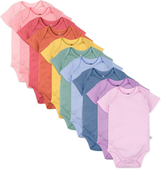HonestBaby unisex-baby 10-pack Short Sleeve Bodysuits One-piece 100% Organic Cotton for Infant Baby Boys, Girls