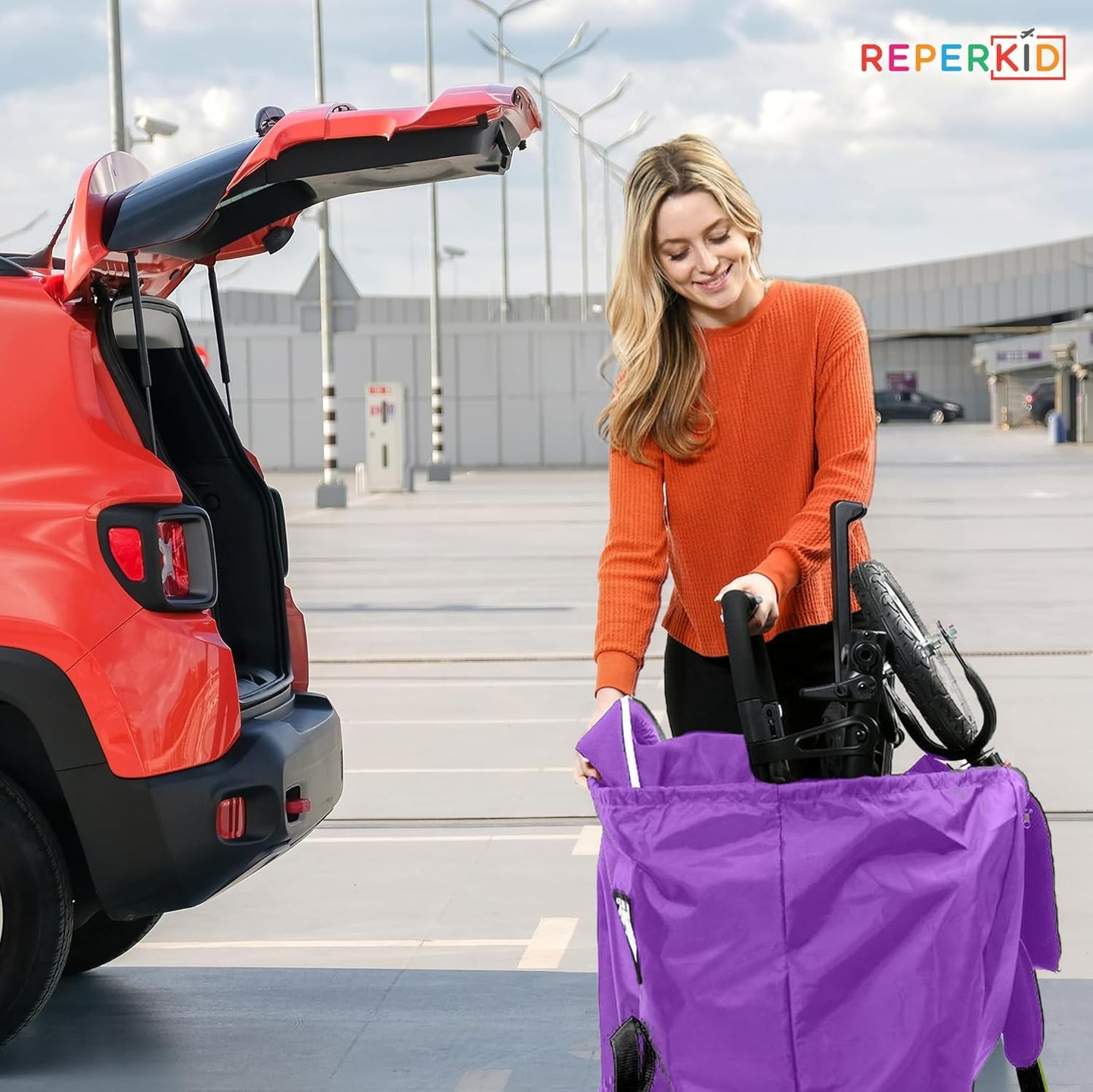 reperkid Large Stroller Bag for Airplane Travel, Purple, 47" H x 24" W x 15" D, Fits Most Large, Single, Double, Jogging Strollers – Premium Waterproof Cover, Adjustable Shoulder Straps