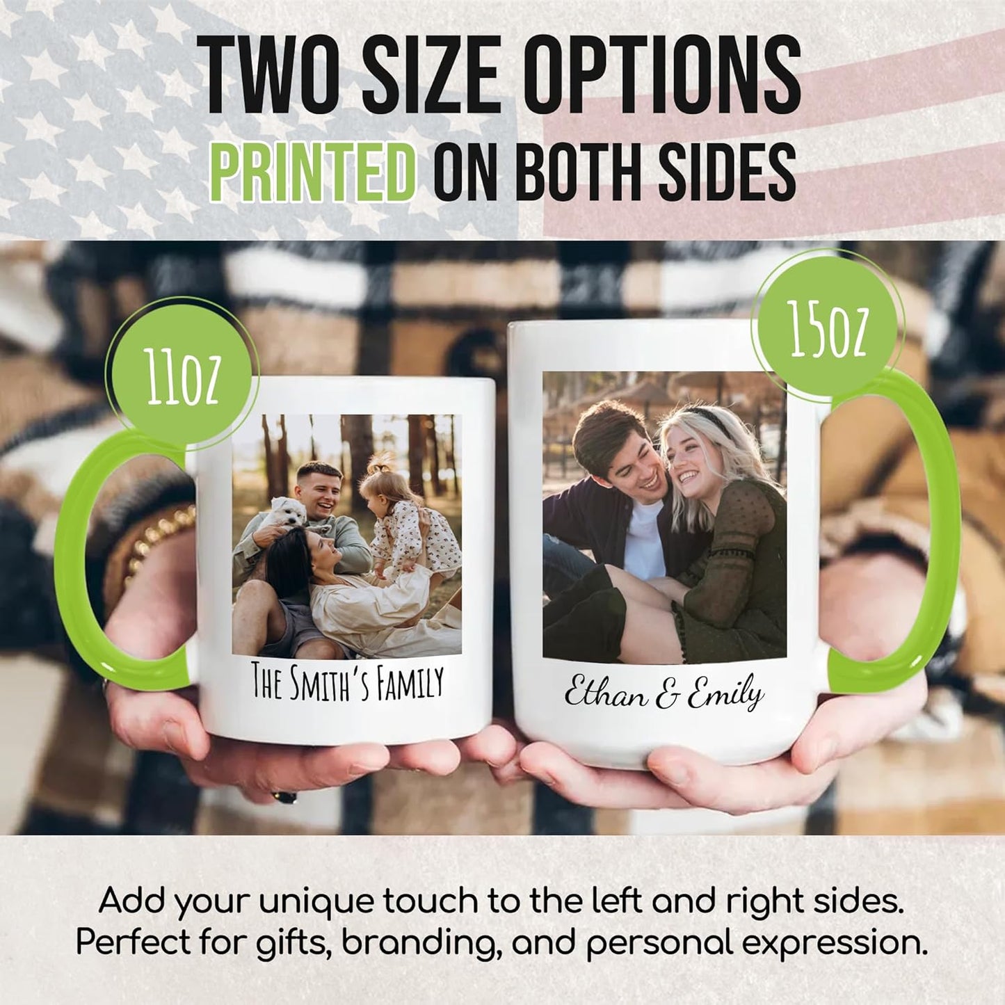 Custom Mug Upload Your Picture Personalized Coffee Mug with Photo Text Name Customized Cup Unique Ideas Gifts for Men Women Mom Dad Girlfriend Boyfriend Friend Family (Green, 15oz)