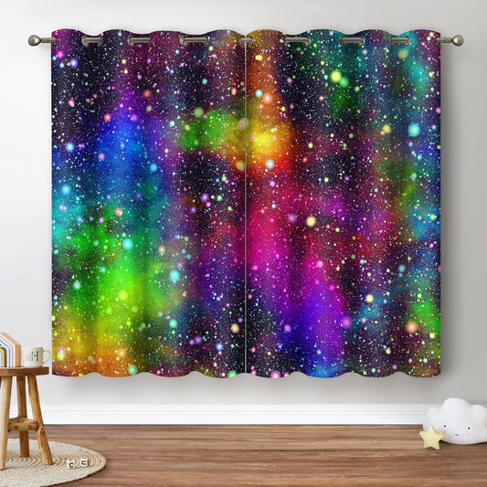 Jekeno Galaxy Blackout Curtains Kids Boys Girls Bedroom Outer Space Universe Nebula Starry Sky Colorful Stars Decor Decoration Grommet Window Drapes 2 Panel Set, 52"x84"