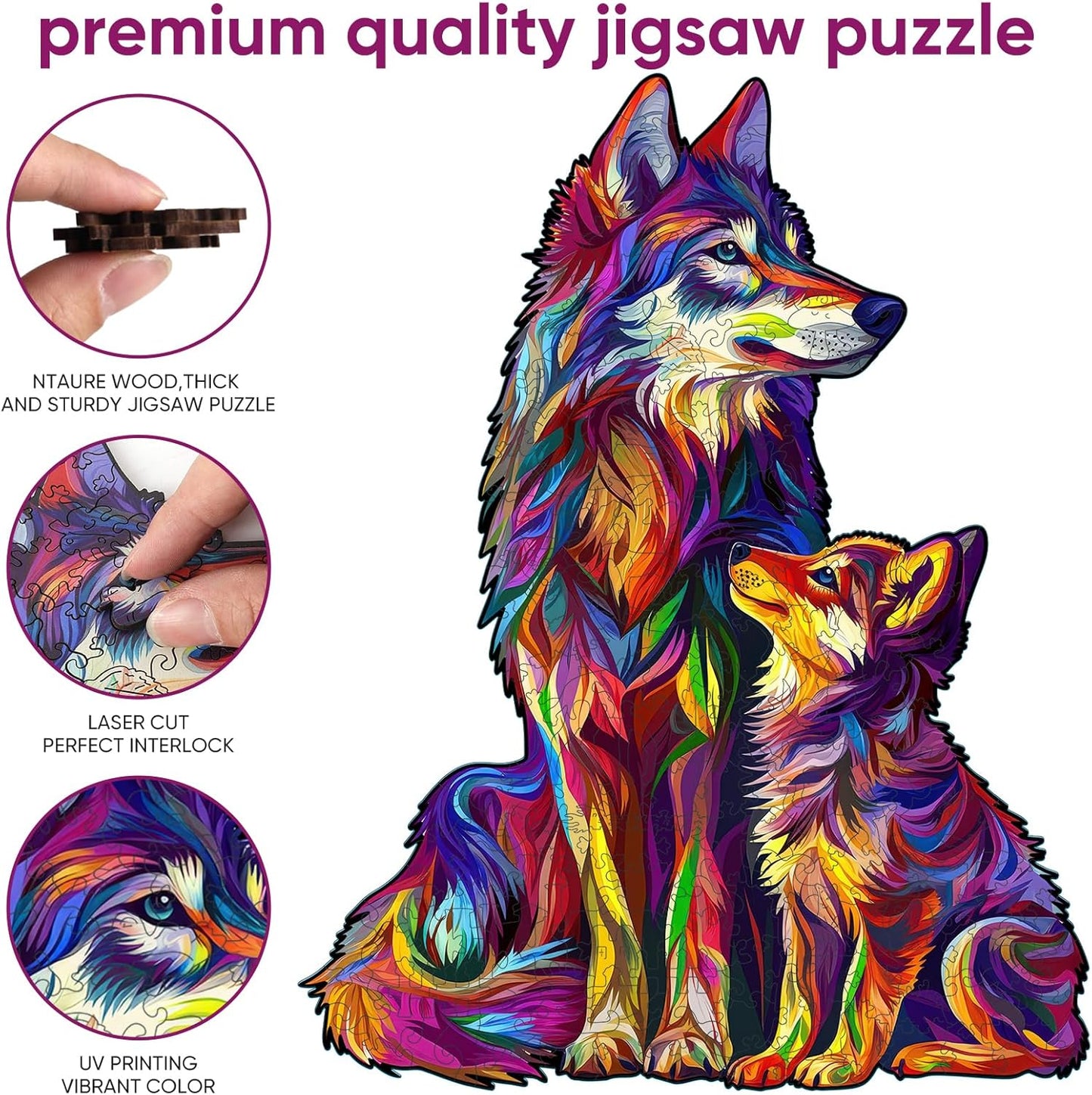 Wolf Puzzles for Adult 500 Piece, Family Wooden Puzzle for Adult, Challenging Puzzle, Luxurious Shaped Wooden Puzzles for Adults, Family Game 15 x 19.2in
