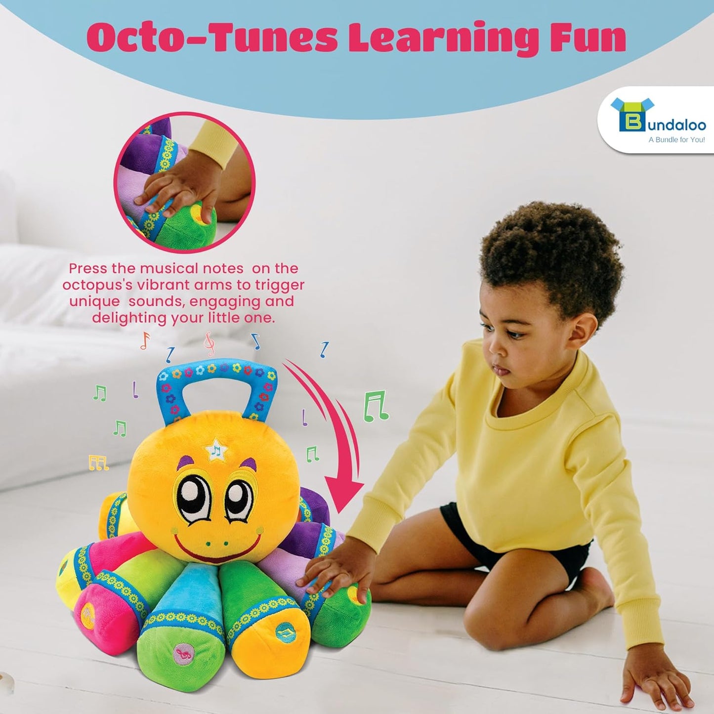 Bundaloo Musical Octopus Plush Toy - Plays Fun Songs and 8 Musical Key Notes | for Children & Toddlers (Octopus)