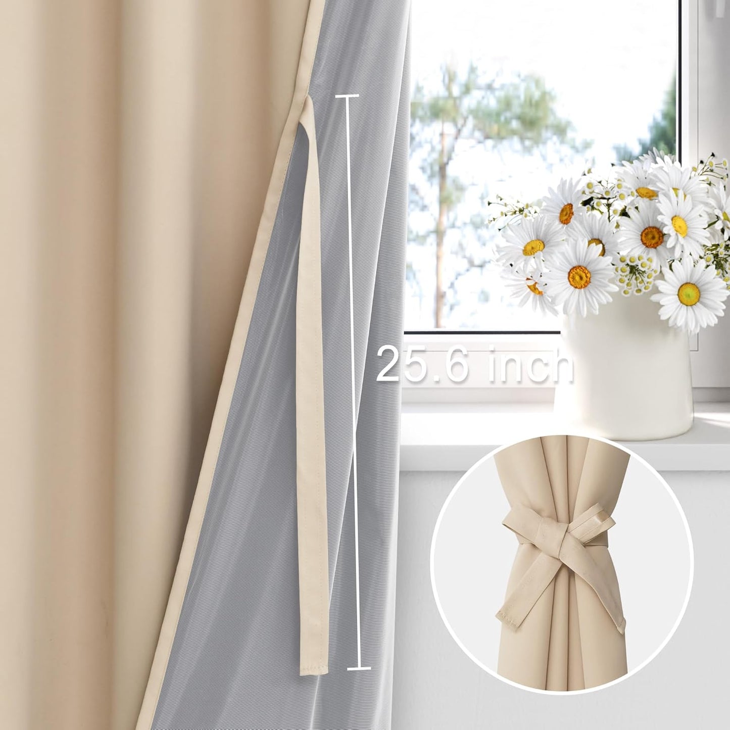 XWZO 100% Blackout Curtains 2 Panels Set, Rod Pocket Thermal Insulated Black Liner, Noise Reducing and Heat Blocking Drapes for Bedroom and Studio Windows with Tiebacks, Biscotti Beige, W70 x L63