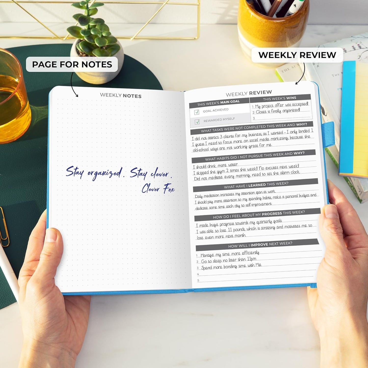 Clever Fox Daily Planner – Undated Planning Notebook with Hourly Schedule & To-Do List – Personal Day Task & Work Organizer, 6 Months (Sky Blue)