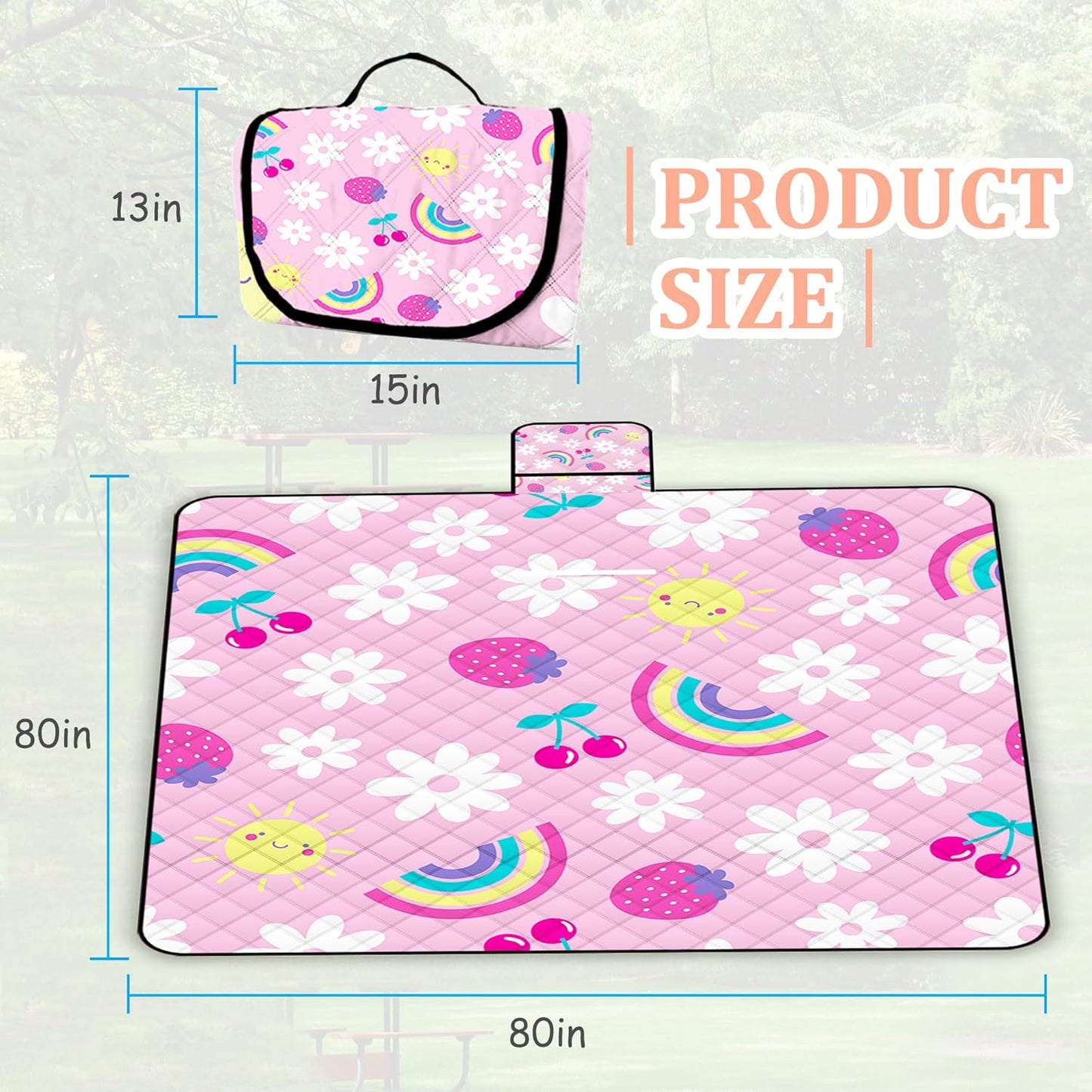Extra Large Picnic Blanket Waterproof,80"x 80"Foldable Machine Washable Beach Blankets,Outdoor Blanket for 6-8 Adults, Picnic Mat Suitable for Indoor Crawling,Park Beach,Camping,Hiking, Travel(Pink)