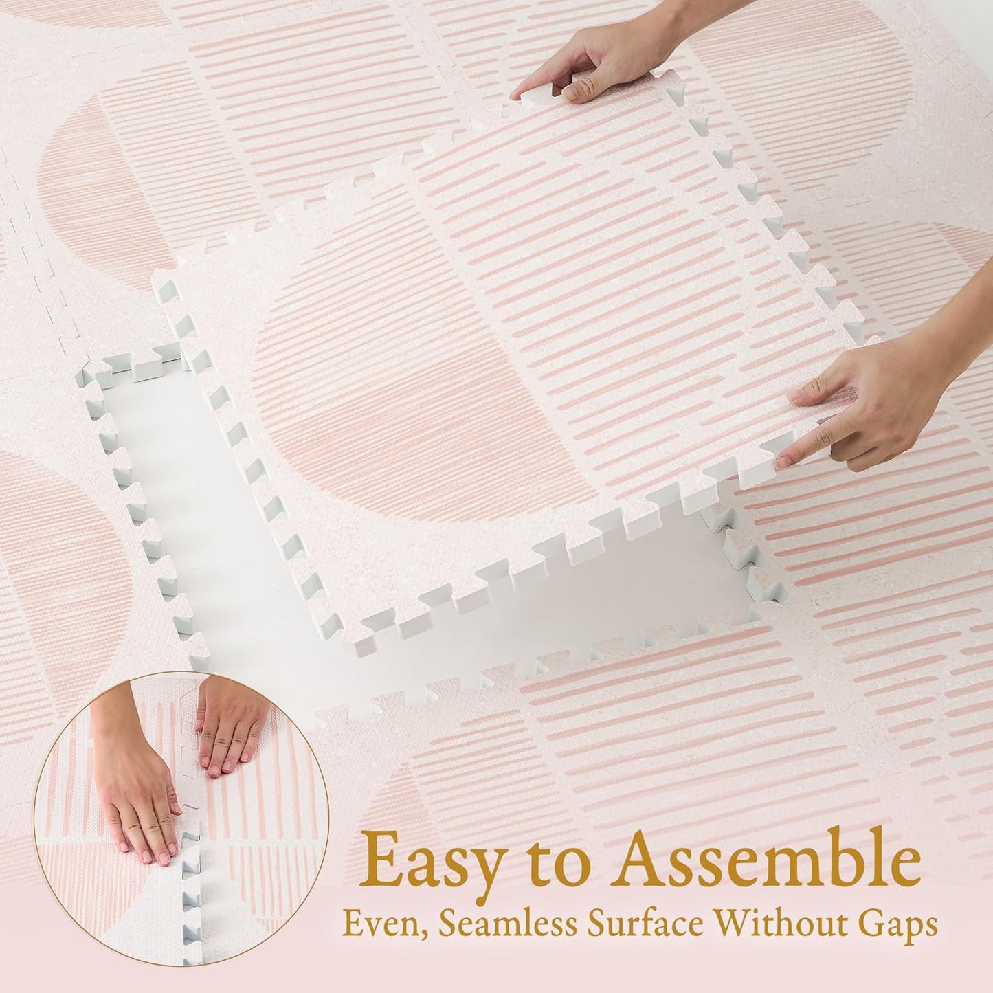 Super 1 Inch Thick Premium Quality Exercise & Baby Foam Play Mats - Expandable & Large Non-Toxic Odorless Floor Mat - 6 Tiles Spacious 6x4ft, Peel-Resistant - Cream Pink