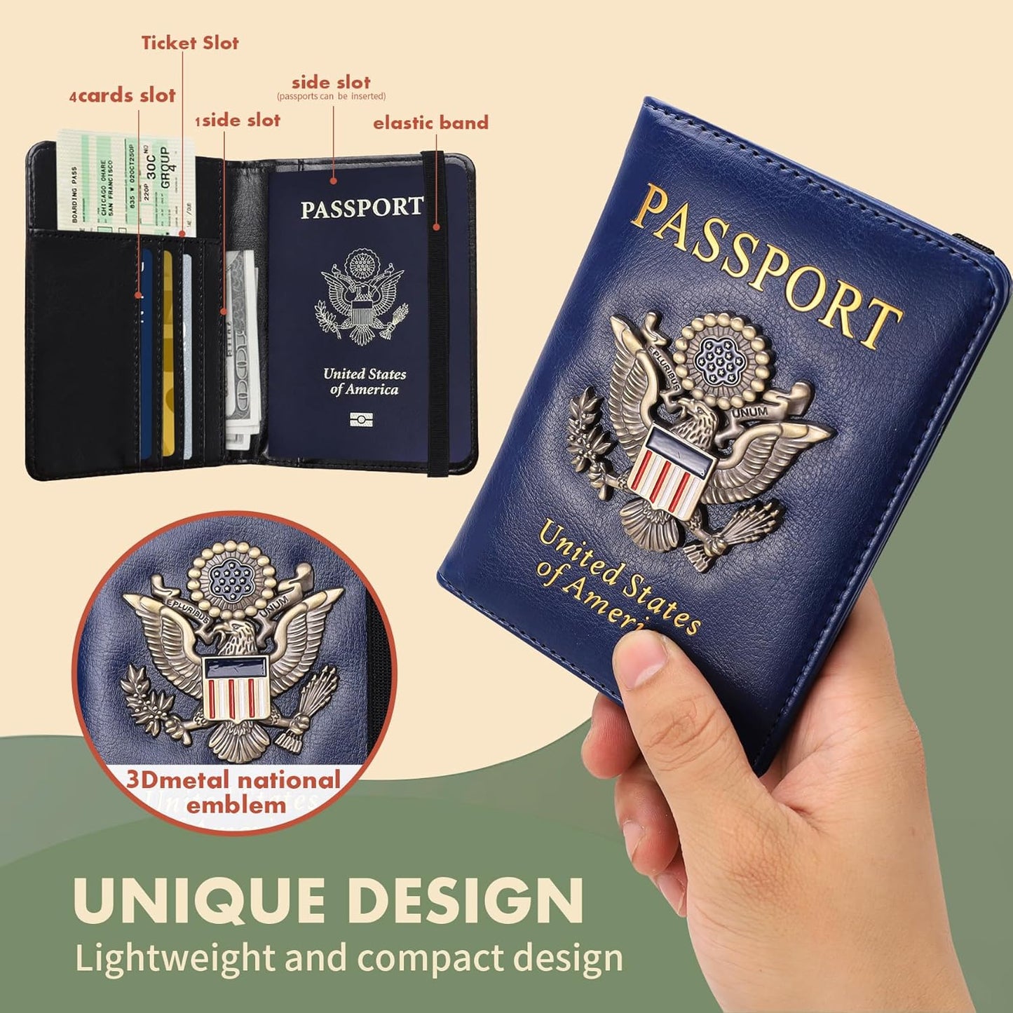 Passport Holder Cover Travel Wallet RFID Blocking Leather Family Passport Wallets Organization Personalized Wallet for Men or Women(blue)