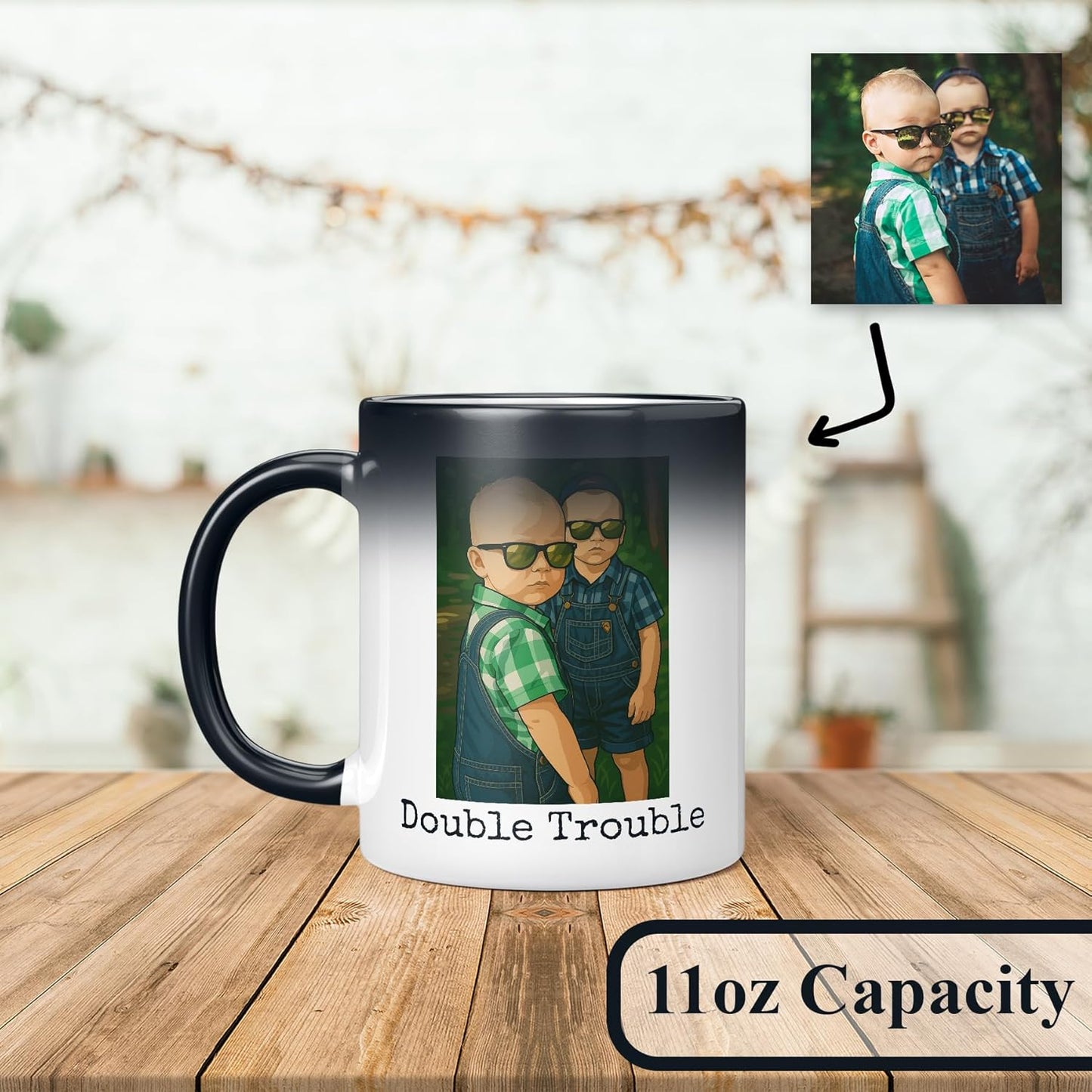 Personalized Coffee Mug, Custom Drawing Portrait Gift, Funny Customized Coffee Gift for Men & Women, Custom Mugs with Pictures, Black - Color Changing 11oz Father's Day Mug