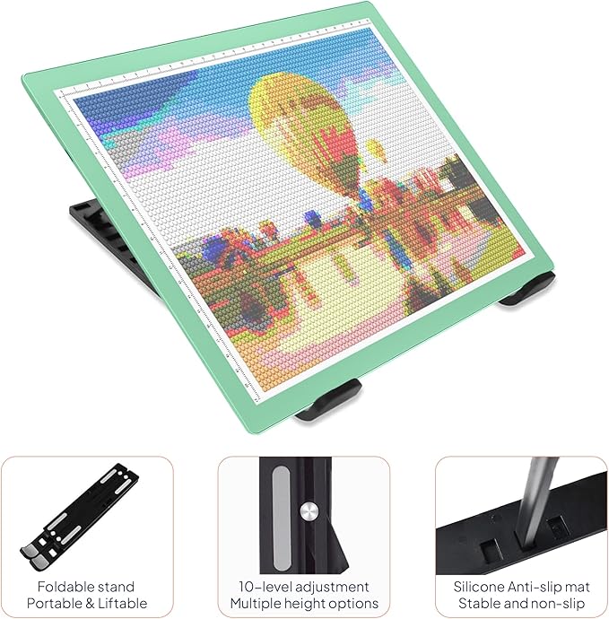 iVyne Corded A4 Light Pad for Diamond Painting & Art Projects – LED Light Board with Diamond Art Accessories – Ultra-Thin & Portable Diamond Dot Light Board, Perfect for Artists - Green
