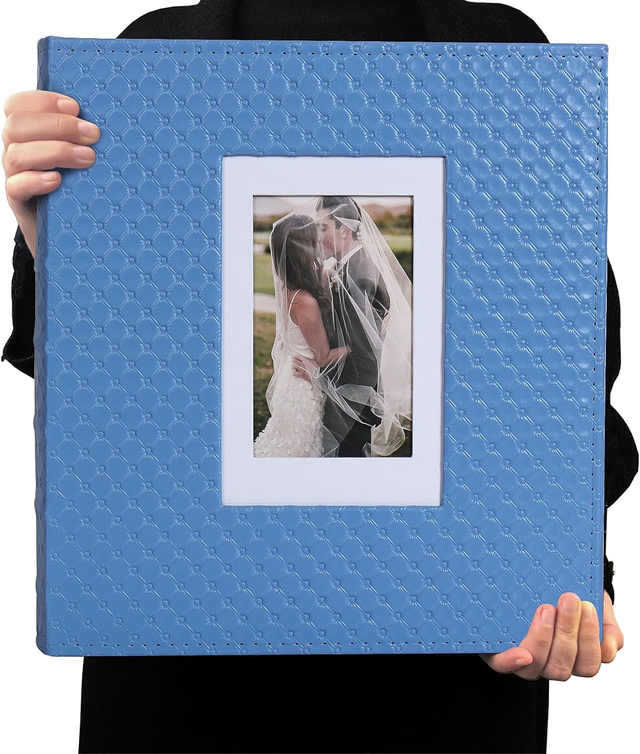 RECUTMS Photo Album 4x6 600 Photos Black Inner Page Button Grain Leather Large Capacity Pockets Pictures Album Birthday Christmas Wedding Anniversary (Blue)