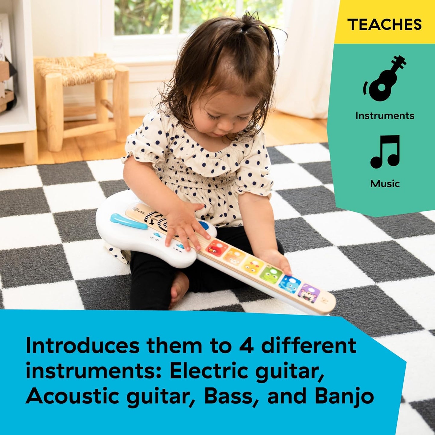 Baby Einstein Strum Along Songs Magic Touch Wooden Toy Guitar with Whammy Bar, Montessori Musical Learning Toy with Lights, 12mo+