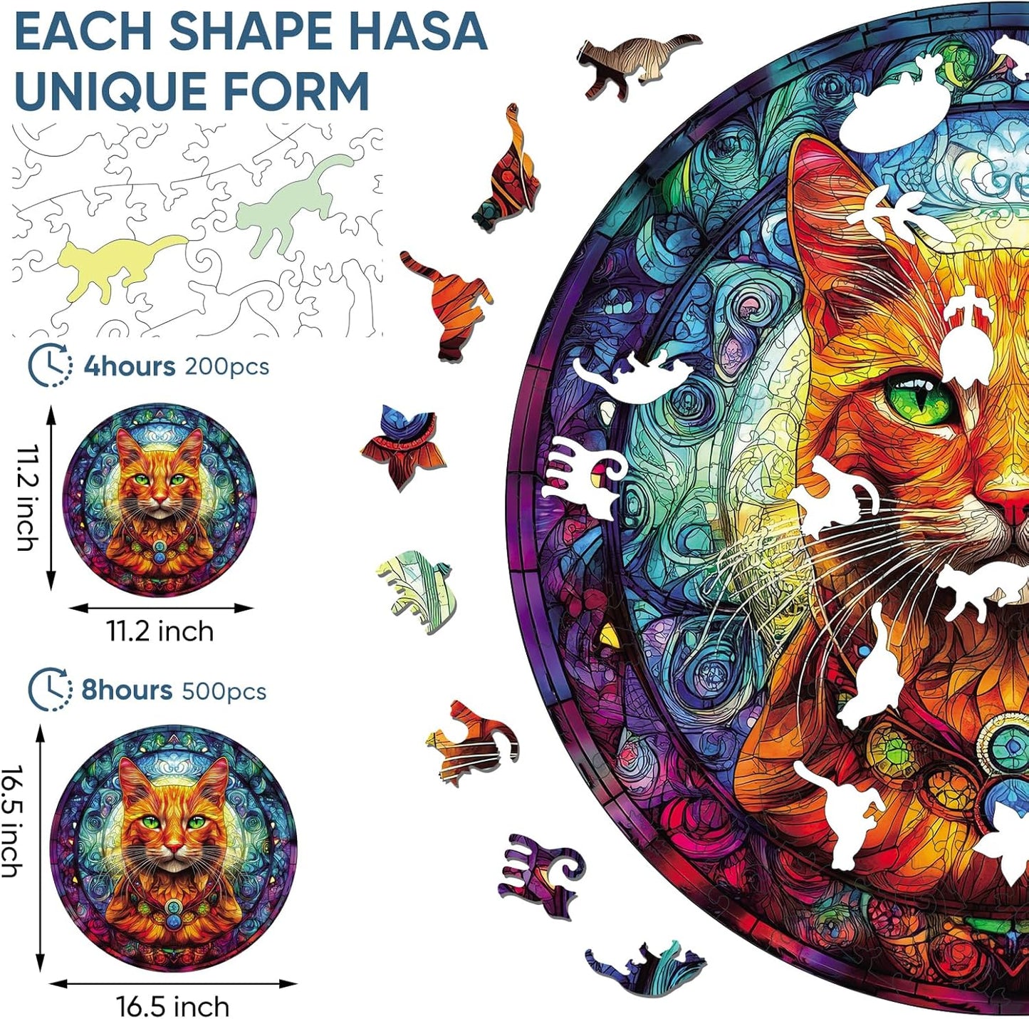 Cool Wooden Puzzle for Adults 500 Piece, Yellow Cat Wooden Jigsaw Puzzles, Beautiful Wooden Puzzle with Box Birthday Gifts for Adults and Kids Family Game(16.5 * 16.5in)