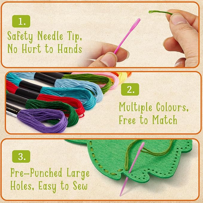 TUZT My First Sewing Kit for Kids - Monster Sewing Craft Kit for Beginners with 12 Pre-Cut Monster Plush Toys, Scissor, Plastic Needles & Thread, DIY Felt Crafts Project for Girls & Boys Ages 4-12