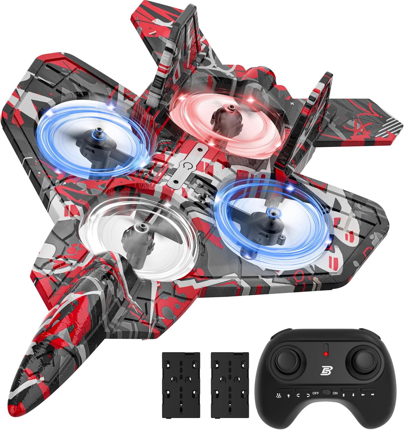 BEZGAR HQ057X RC Fighter Airplane丨Mini Drone Remote Control Jet Plane Stunt Drone for Adults & Kids Toy with Light Gift for Kids Beginner Red
