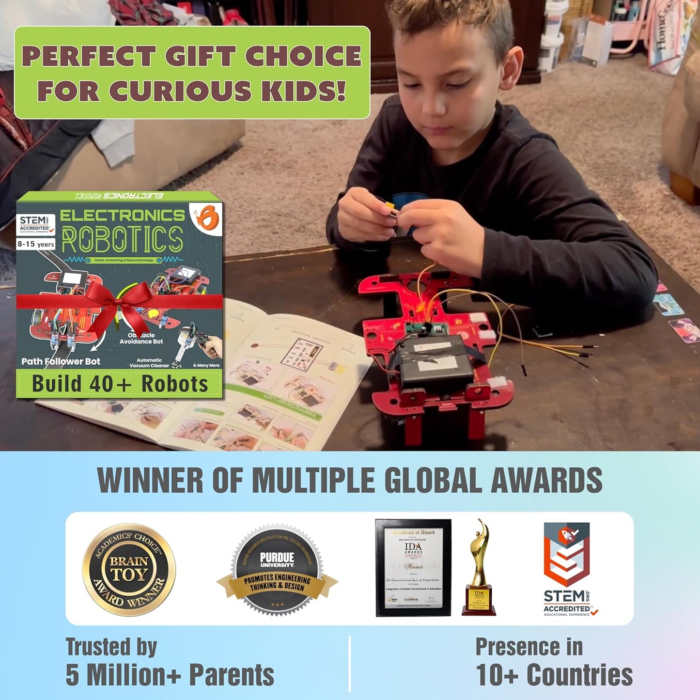 ButterflyEdufields 40in1 STEM Robotics Kits for Kids 8-12 Years | DIY Robots Projects for Kids with Electronics Board & Sensors | Best Educational Homeschooling Gift for 8 10 12 Years | 100+ Parts