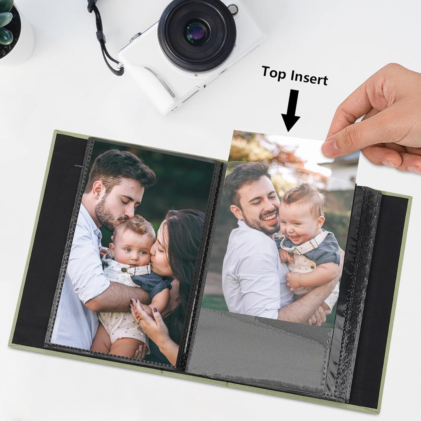 Small 4x6 Photo Album 100 Pockets Linen Cover with Front Window Portable Mini Picture Book for Family Travel Wedding and Memory Keepsake Organizer Gray Blue