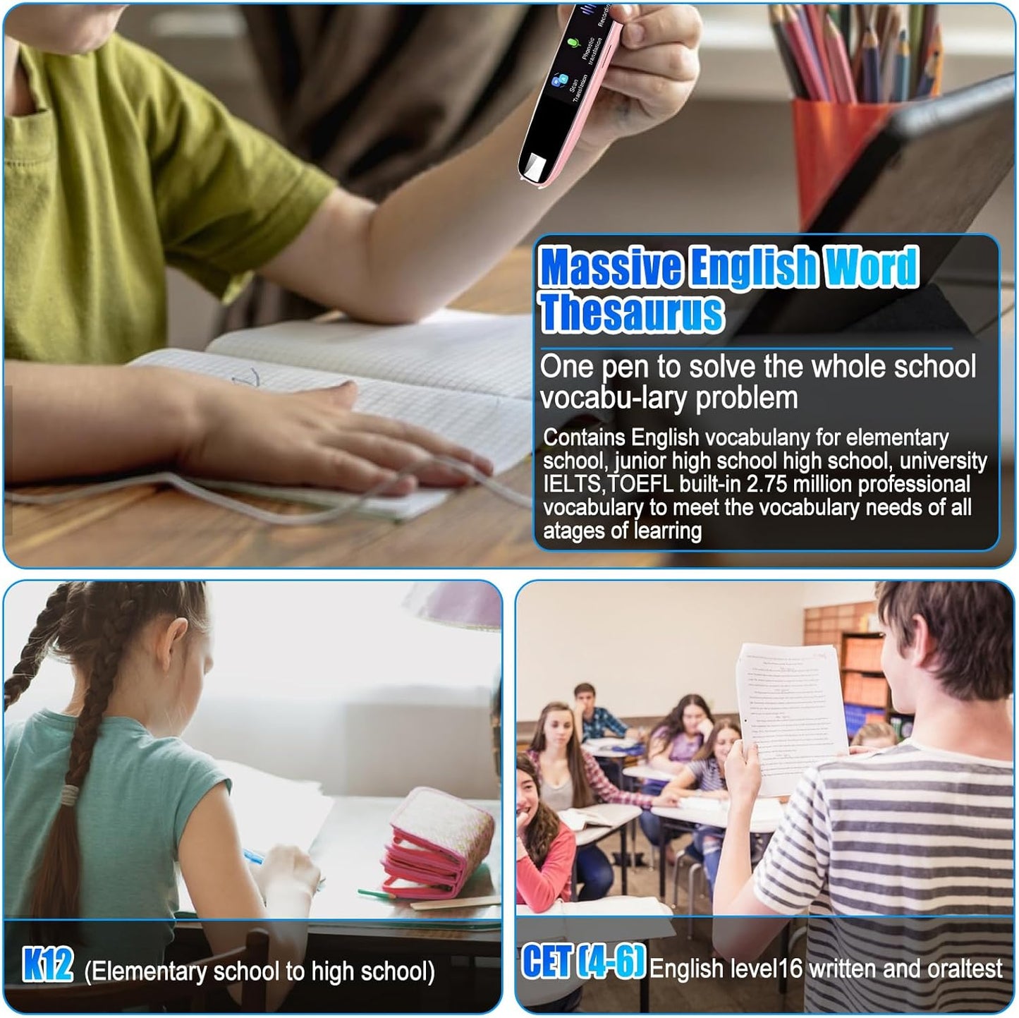 Translation Scanning Pen, OCR Digital Reading Pen with 112 Language, Pen Scanner Reader, Scan Reader Pen, Wireless Translation Pen Scanner for Students Adults Traveler Business (Pink)