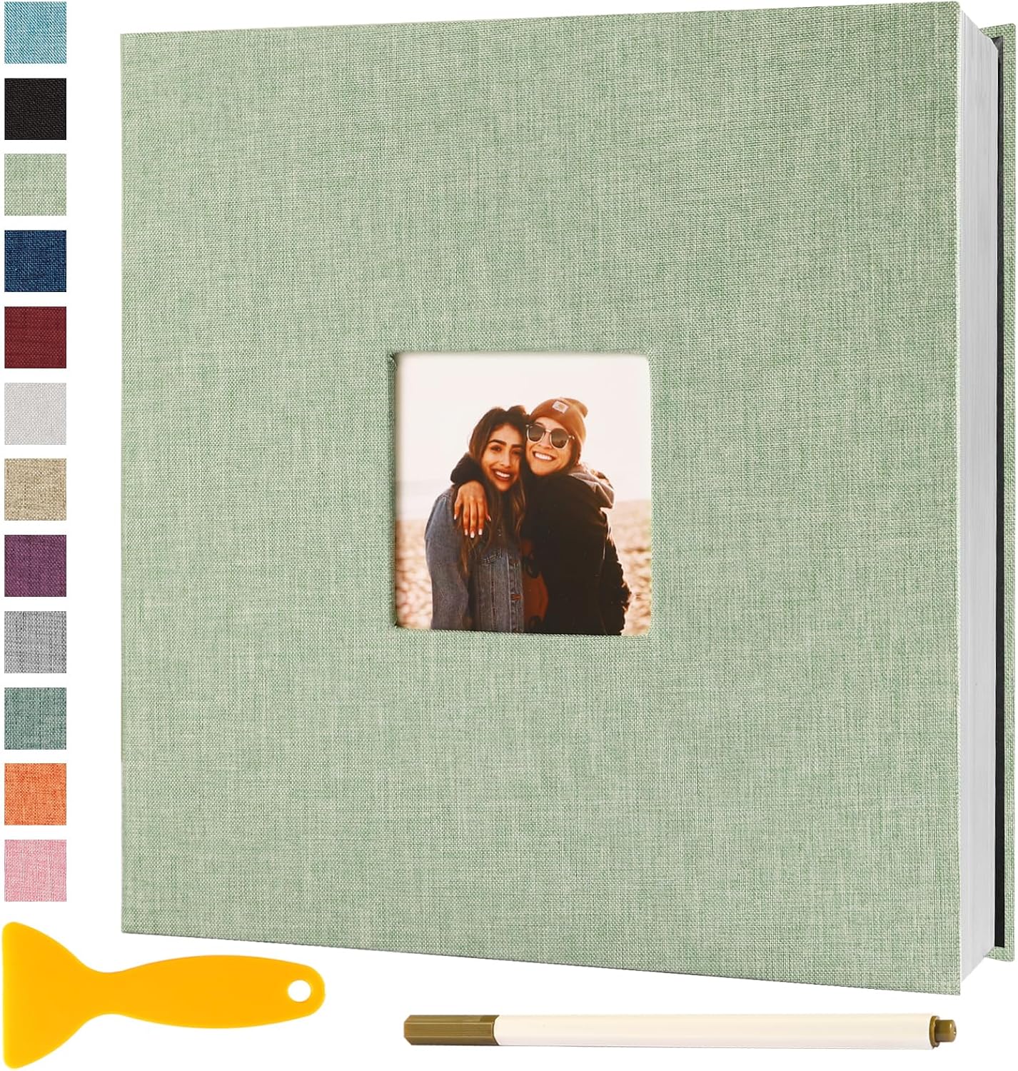 Photo Album Self Adhesive Pages Scrapbook Magnetic Photo Albums for 4x6 5x7 8x10 Pictures Sticky Pages Books for Baby Family Wedding 13.2x12.8 GrassGreen 40 Pages