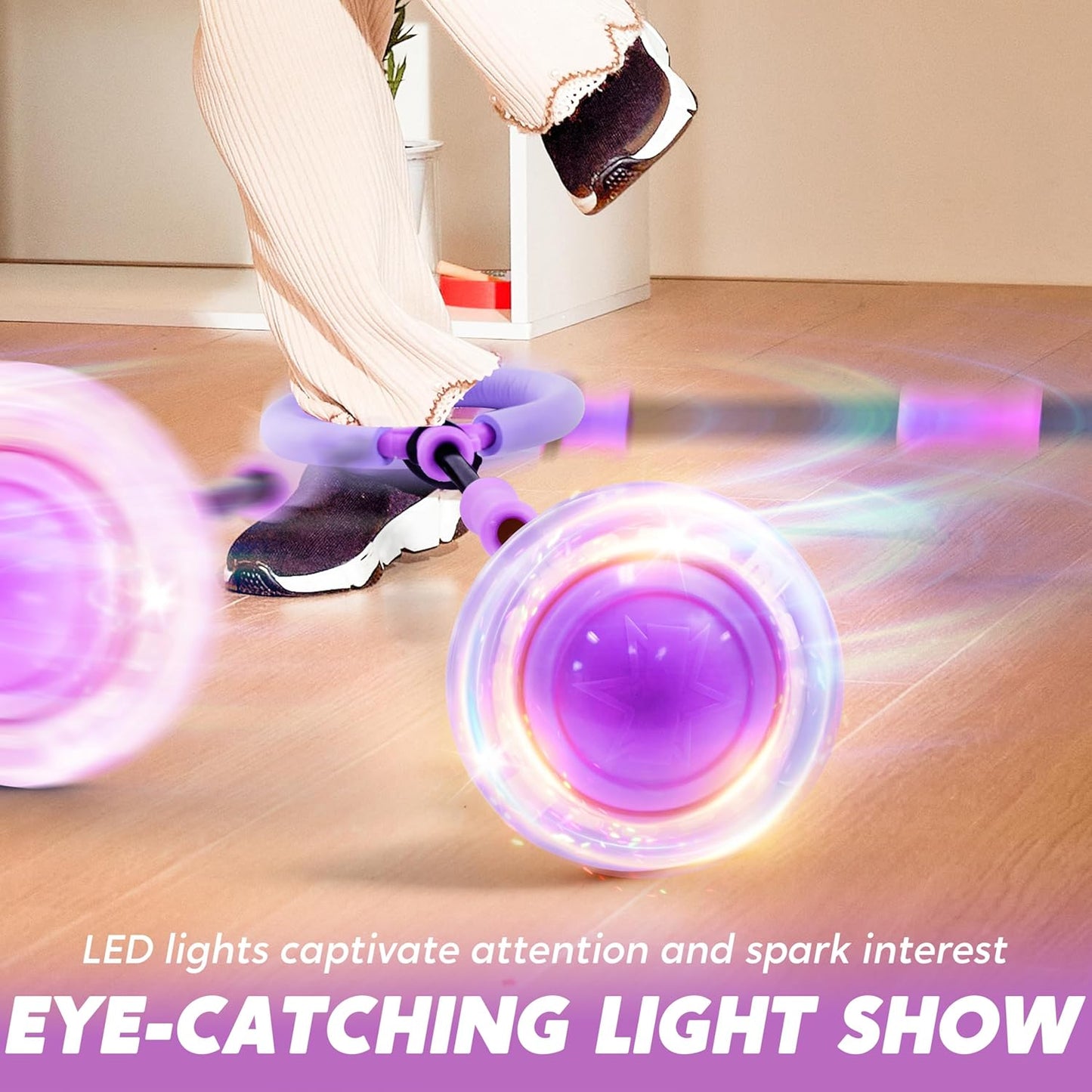 JOYIN Purple Ankle Skip Ball with Flashing Lights, Toy for Kids Indoor & Outdoor, Flashing Swing Ball Foldable Sports Toy, Birthday Gifts for Kids 3 4 5 +