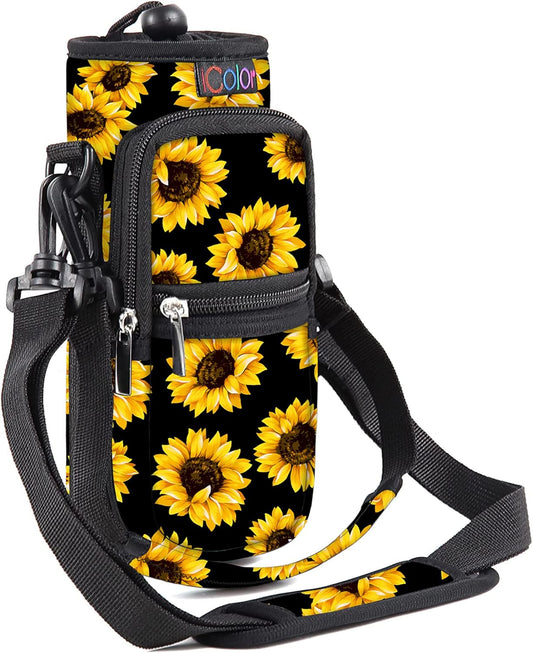 icolor Water Bottle Carrier Bag with Strap 25/32/40 oz Crossbody Bottle Holder with Phone Pocket Sling Sleeve Insulated Neoprene Water Bottle Pouch for Walking Travelling