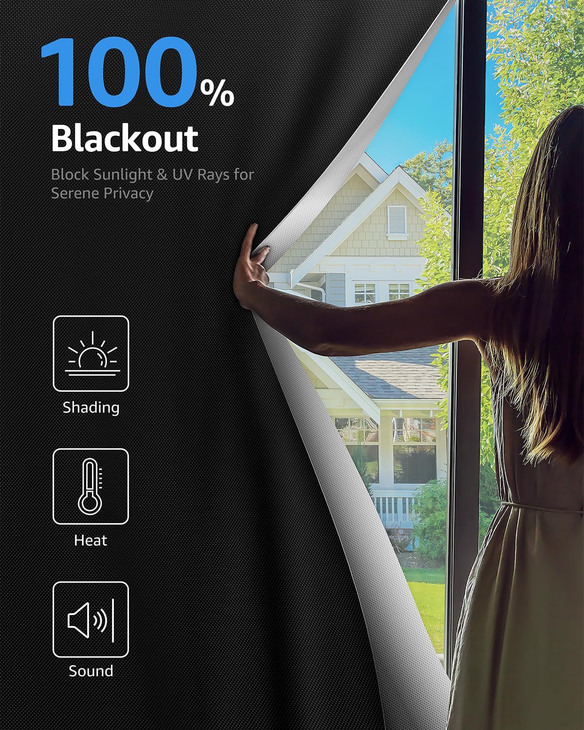Sumobaby Blackout Curtains for Bedroom Portable 34"x64",No Drill Blackout Shades with Upgraded Hook&Loop Tapes,100% Black Out Window Cover,Thermal Insulated Blinds for Bedroom,Nursery(1 Panel,Black)