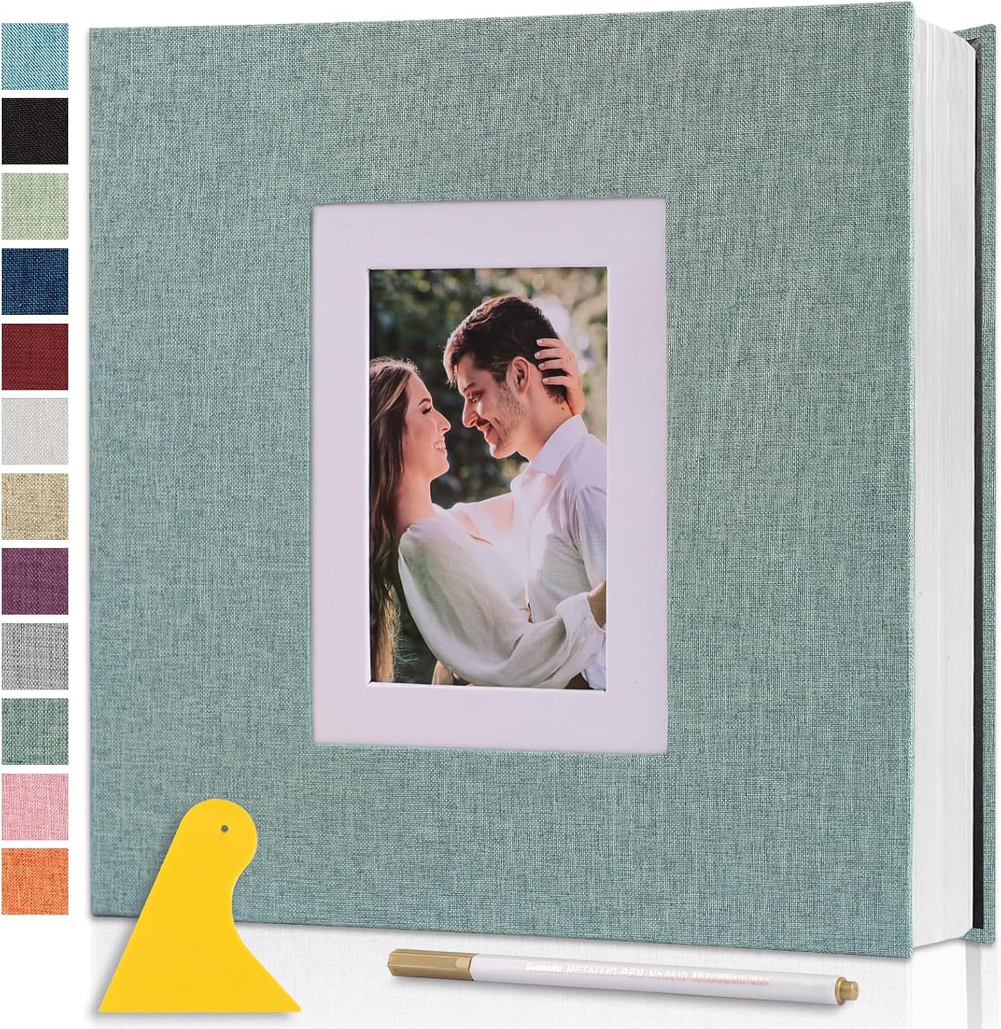 Photo Album Self Adhesive Pages Scrapbook Large Magnetic Photo Albums with Sticky Pages Scrapbooks for Wedding Baby for 4x6 5x7 8x10 Picture Photo Books 11x10.6 Green 60 Pages