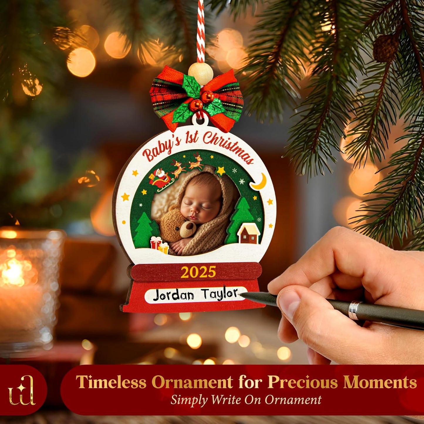 Babys First Christmas Ornament 2025 Girl Boy - Baby 1st Christmas Newborn Keepsake Photo Ideas, Baby Picture Frame Baby's First Xmas Ornament for Xmas Tree Decorations