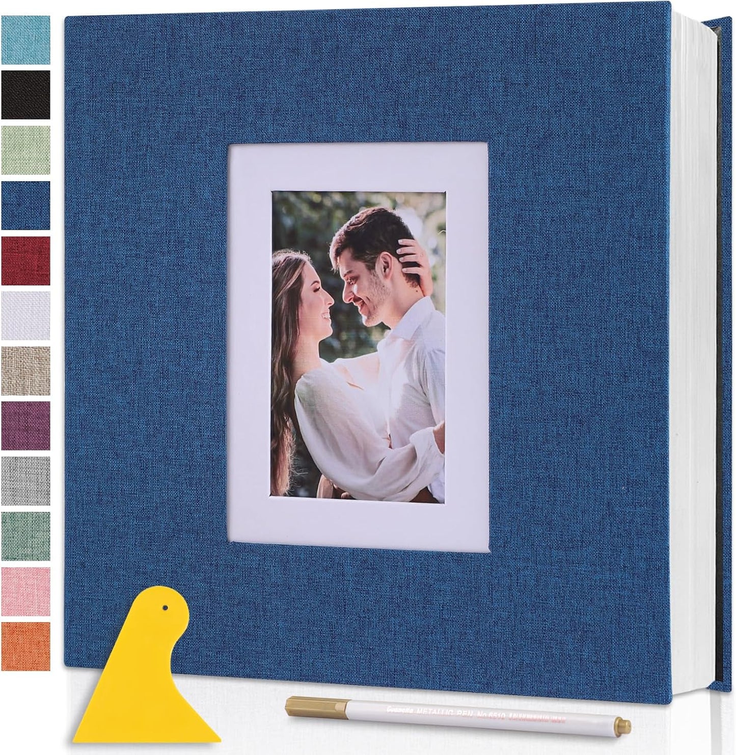 Photo Album Self Adhesive Pages Scrapbook Large Magnetic Photo Albums with Sticky Pages Scrapbooks for Wedding Baby for 4x6 5x7 8x10 Picture Photo Books 13.2x12.8 Blue 40 Pages