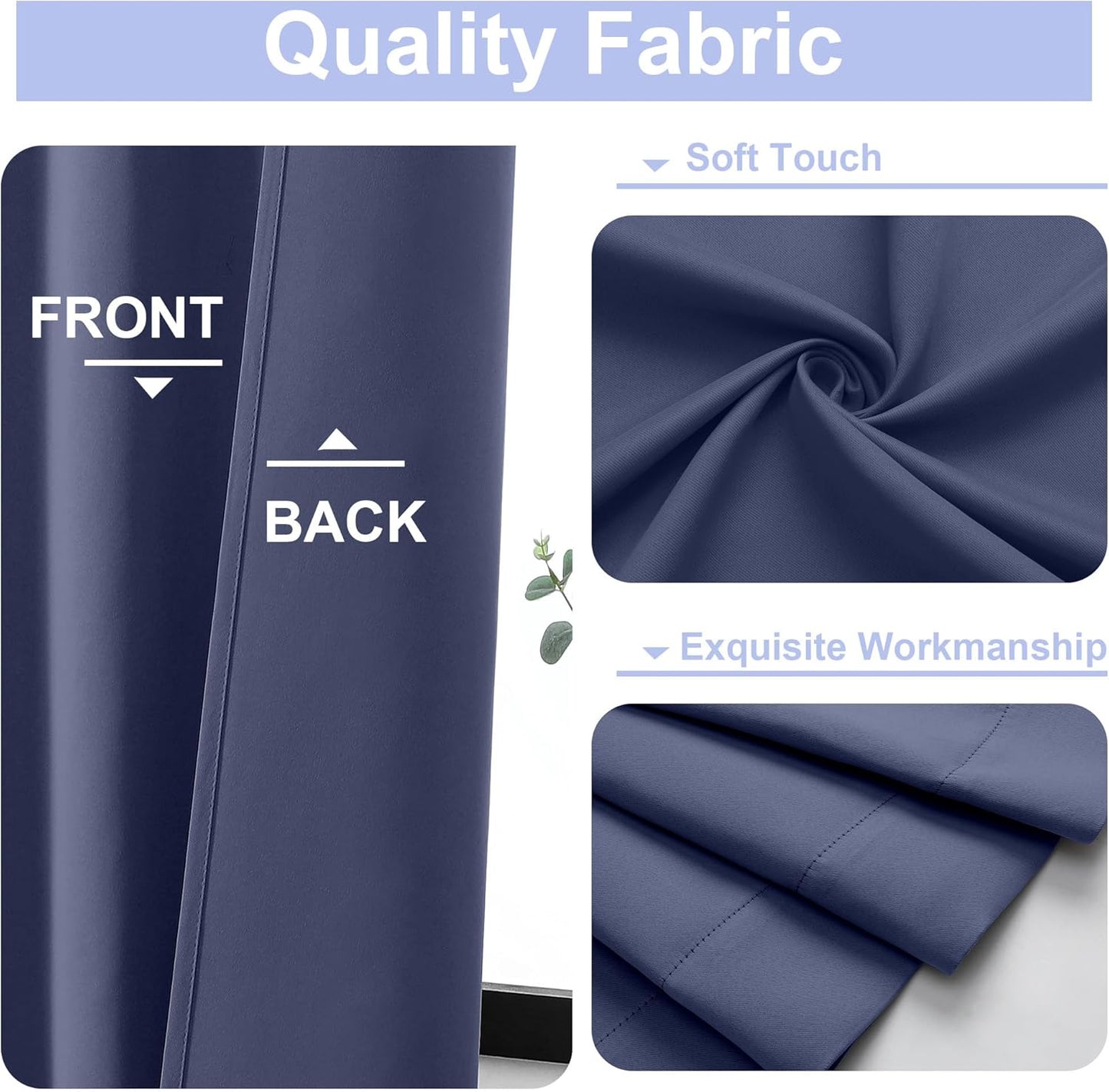 Simplebrand Ava Denim Blue Blackout Curtains for Bedroom 90 Inches Long 2 Panels Set, Solid Privacy Energy Saving Living Room Window Treatment Curtains Blackout Drapes, W40 x L90 Inch, Denim Blue