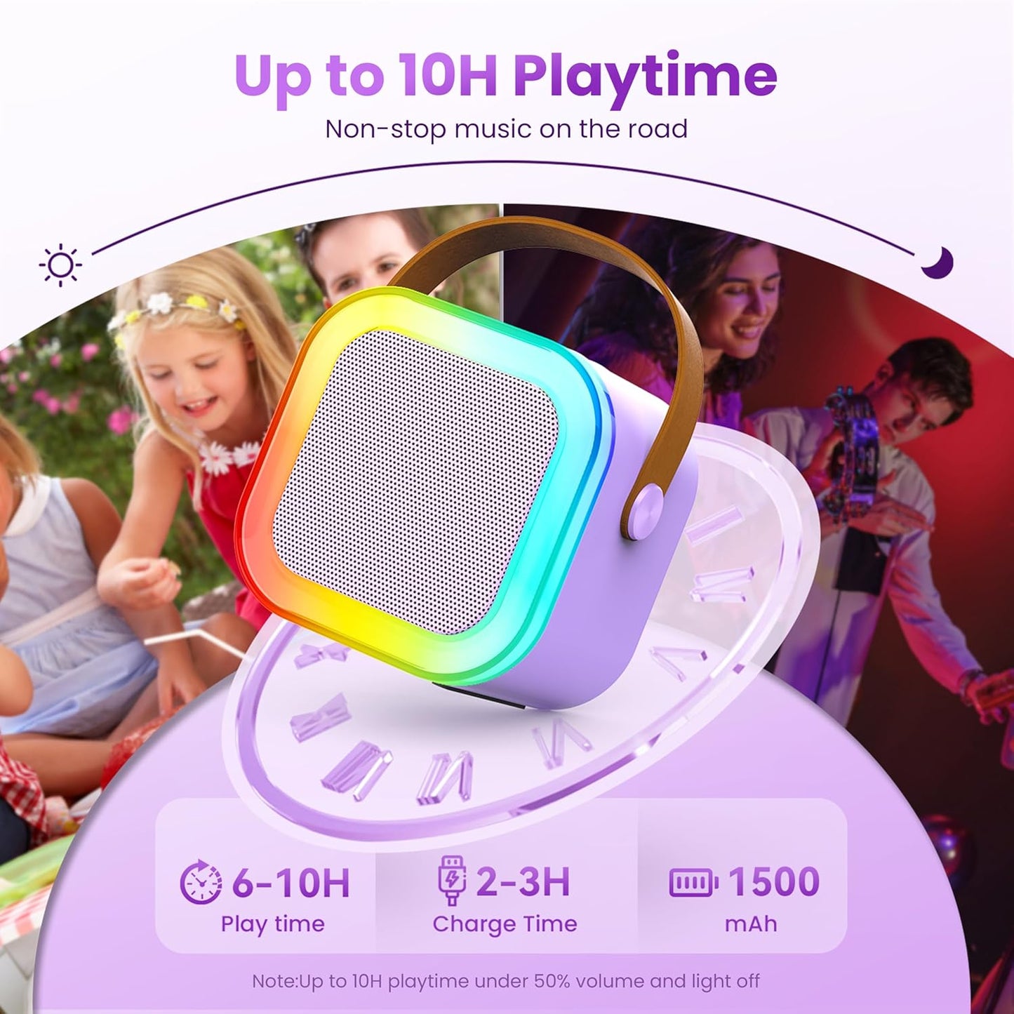 Peski Karaoke Machine for Kids Adults, Portable Bluetooth Mini Karaoke Microphone Singing Speaker with 2 Wireless Mic and Light,Toys for All Smartphones,Birthday, Family,Home Party (Purple)