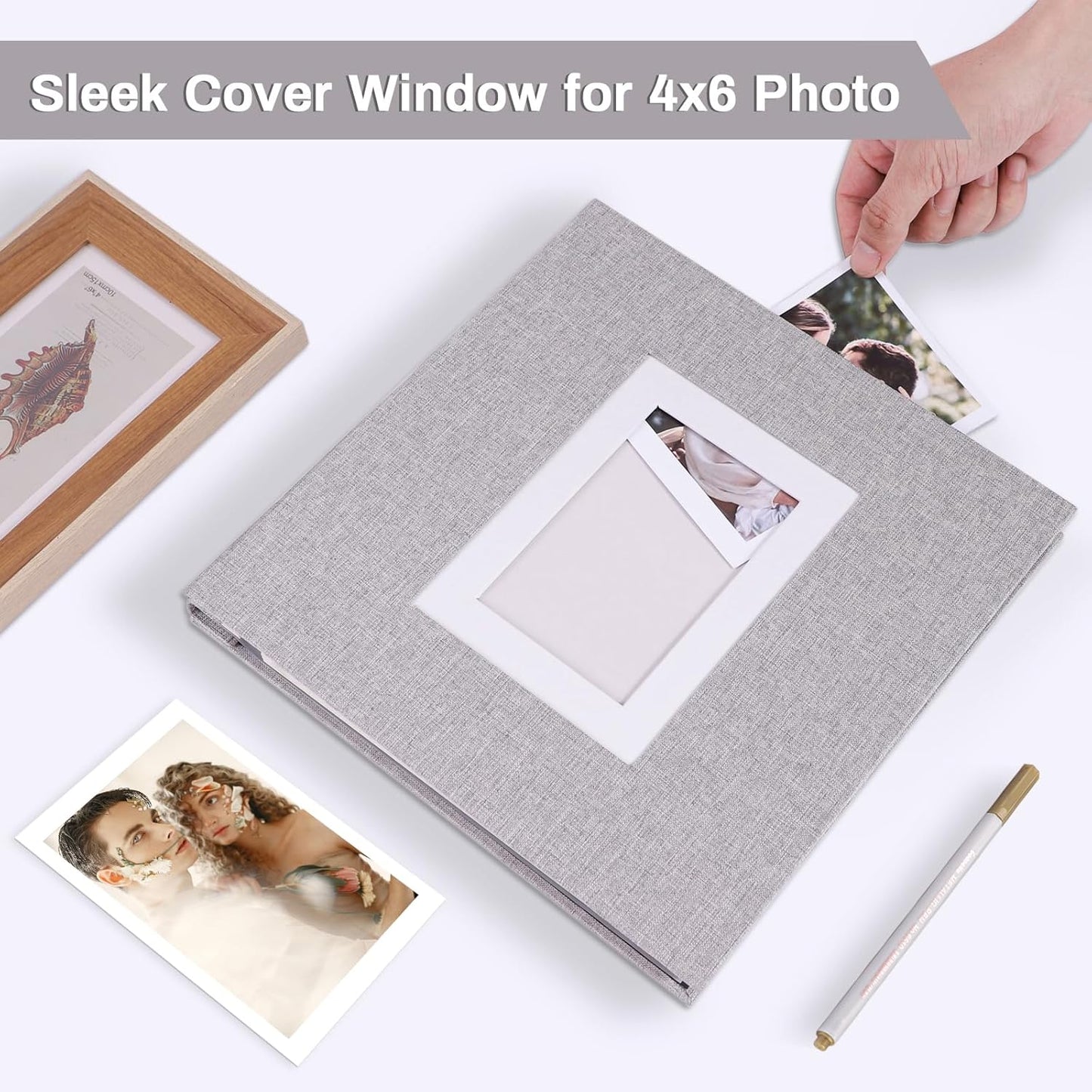 Photo Album Self Adhesive Pages Scrapbook Large Magnetic Photo Albums with Sticky Pages Scrapbooks for Wedding Baby for 4x6 5x7 8x10 Picture Photo Books 13.2x12.8 Grey 60 Pages