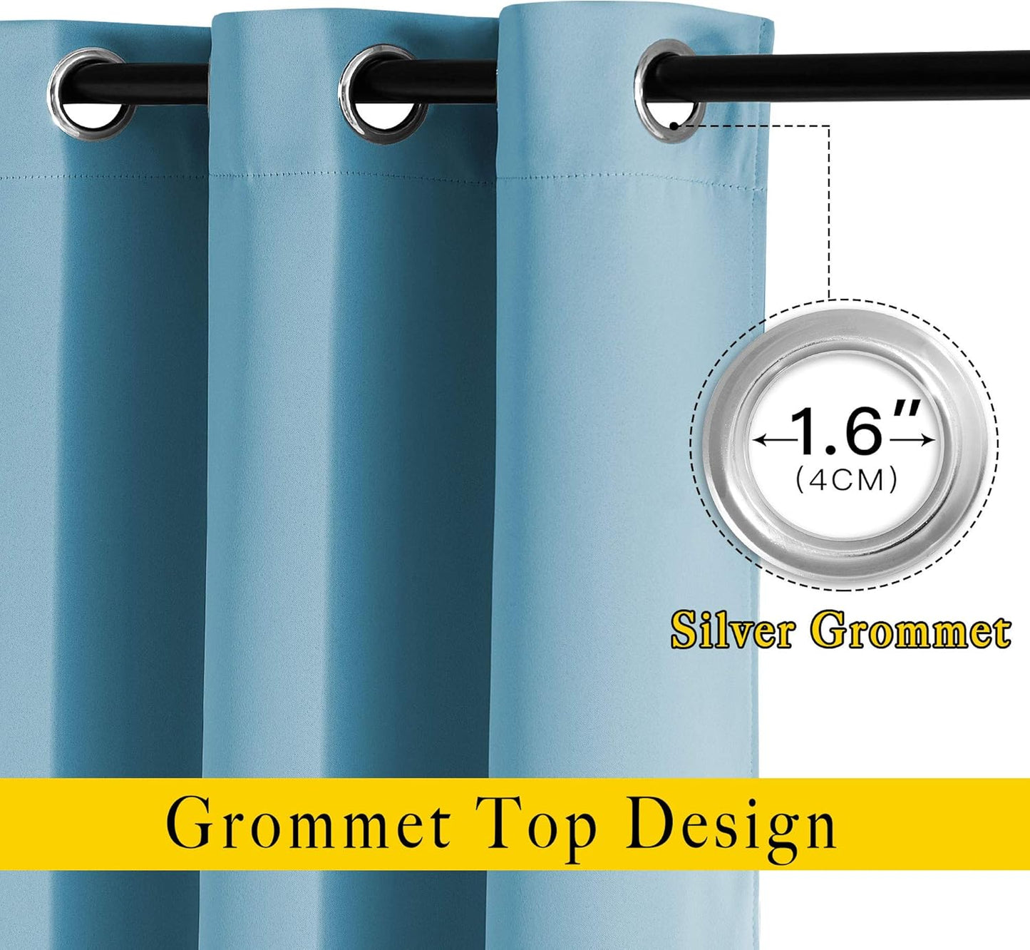 NICETOWN Living Room Blackout Curtains - Window Treatment Thermal Insulated Solid Grommet Blackout Panels/Drapes for Nursery (Teal Blue=Light Blue, Set of 2 Panels, 52 by 95 Inch)