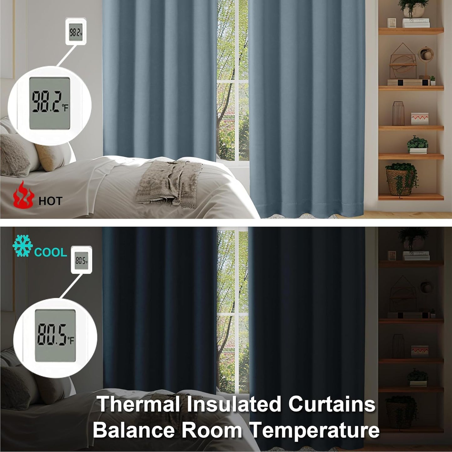 Simplebrand Ava Stone Blue Blackout Curtains for Bedroom 90 Inches Long 2 Panels Set, Solid Privacy Energy Saving Living Room Window Treatment Curtains Blackout Drapes, W50 x L90 Inch, Stone Blue