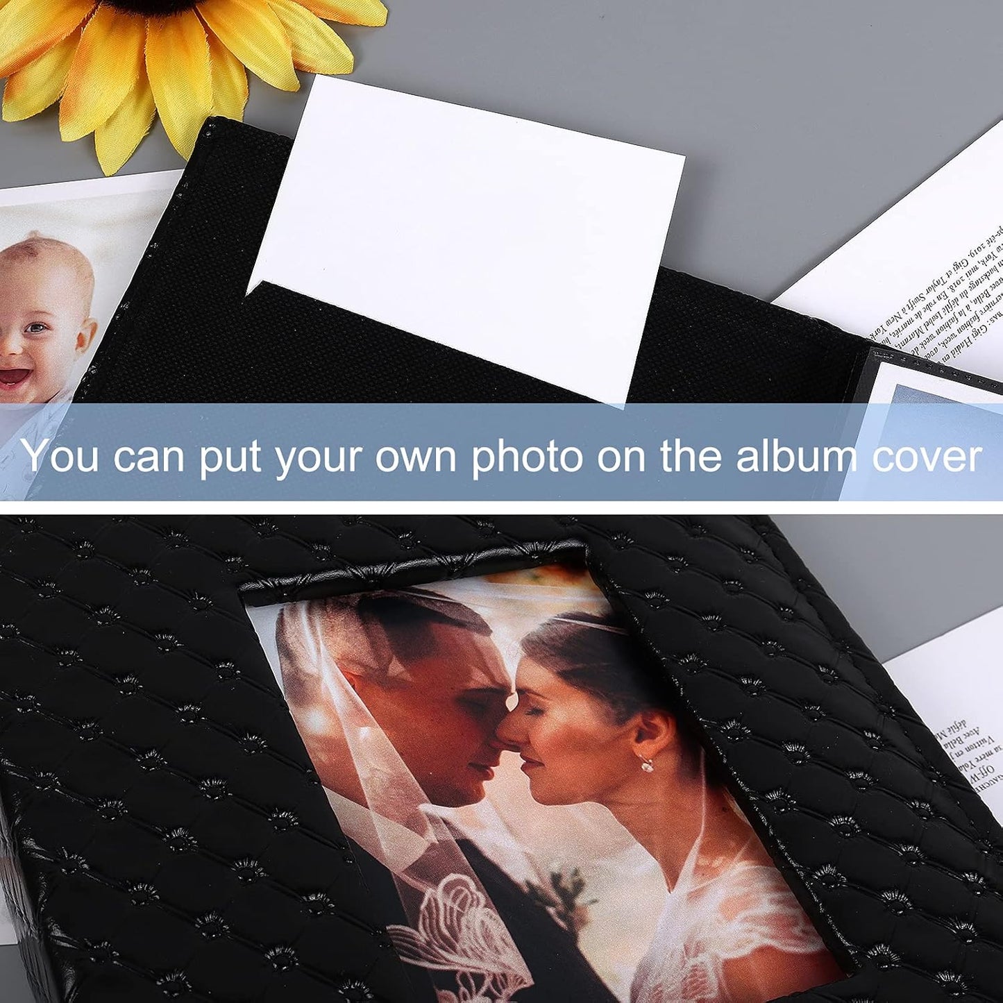 RECUTMS Small 4x6 Premium Leather Cover Slot Photo Album with 200 Pockets, Brown