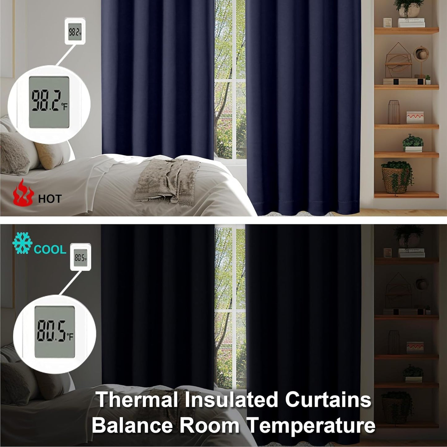 Simplebrand Ava Navy Blue Blackout Curtains for Bedroom 90 Inches Long 2 Panels Set, Solid Privacy Energy Saving Living Room Window Treatment Curtains Blackout Drapes, W40 x L90 Inch, Navy Blue