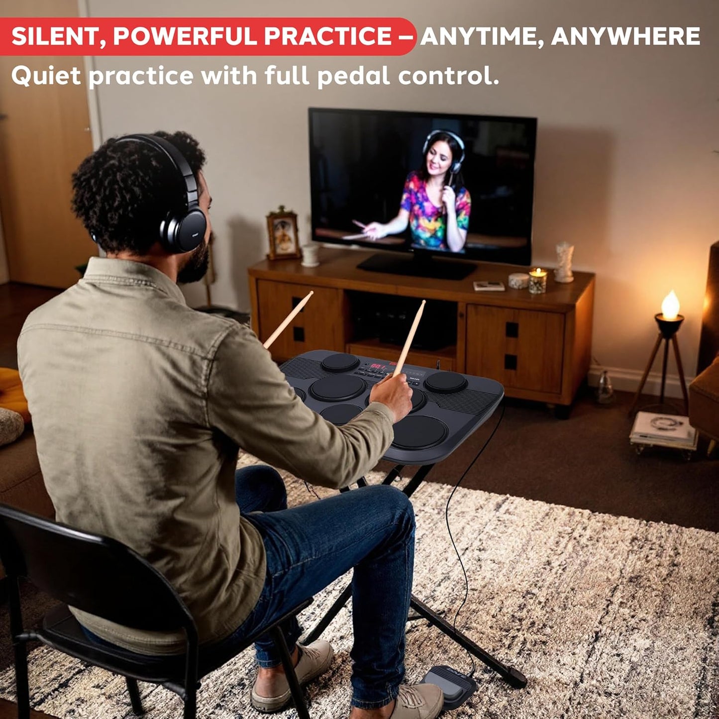 PylePro Pyle Electronic Tabletop Digital Set, Compact Portable Kit w/ 7 Touch Sensitive Pads and Pedals, 273 Sounds, USB & Headphone Outputs, MIDI/AUX Inputs, 4x5” Drums & 3x3.5” Cymbals (PTED03)