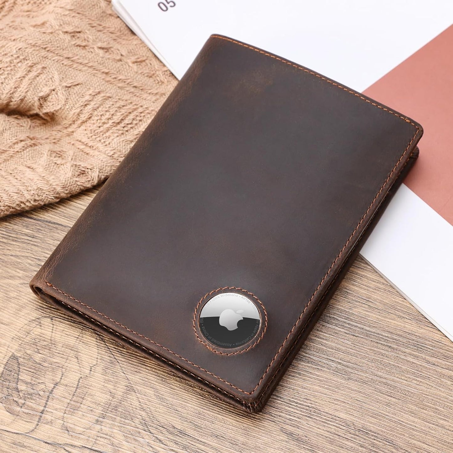 Polare Luxury RFID Blocking Leather Passport Holder Travel Wallet For Men and Women (Dark Brown with AirTag Slot)