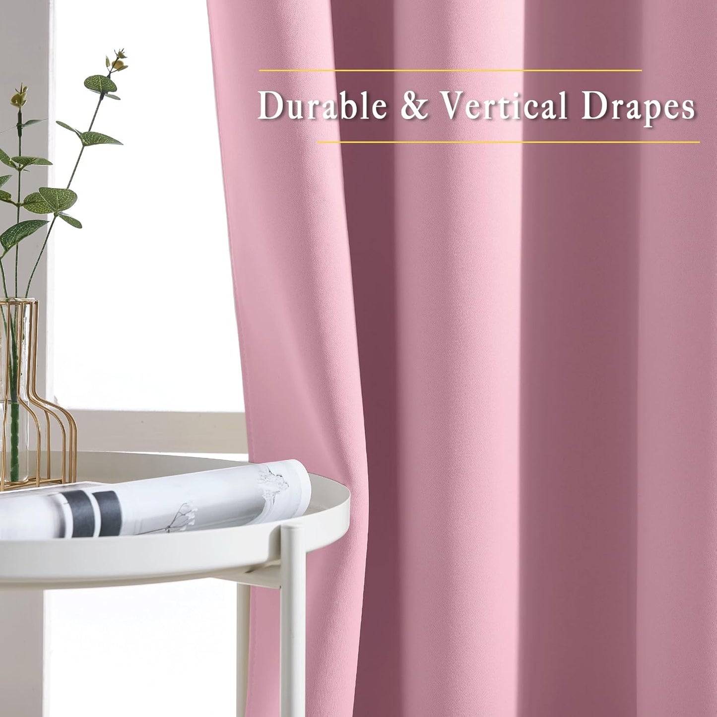 NICETOWN Crystal Pink Blackout Curtains for Living Room, Grommet Thermal Insulated Window Drapes Room Divider Blinds Sound Reducing for Living Room, W46 x L102, 2 Pieces