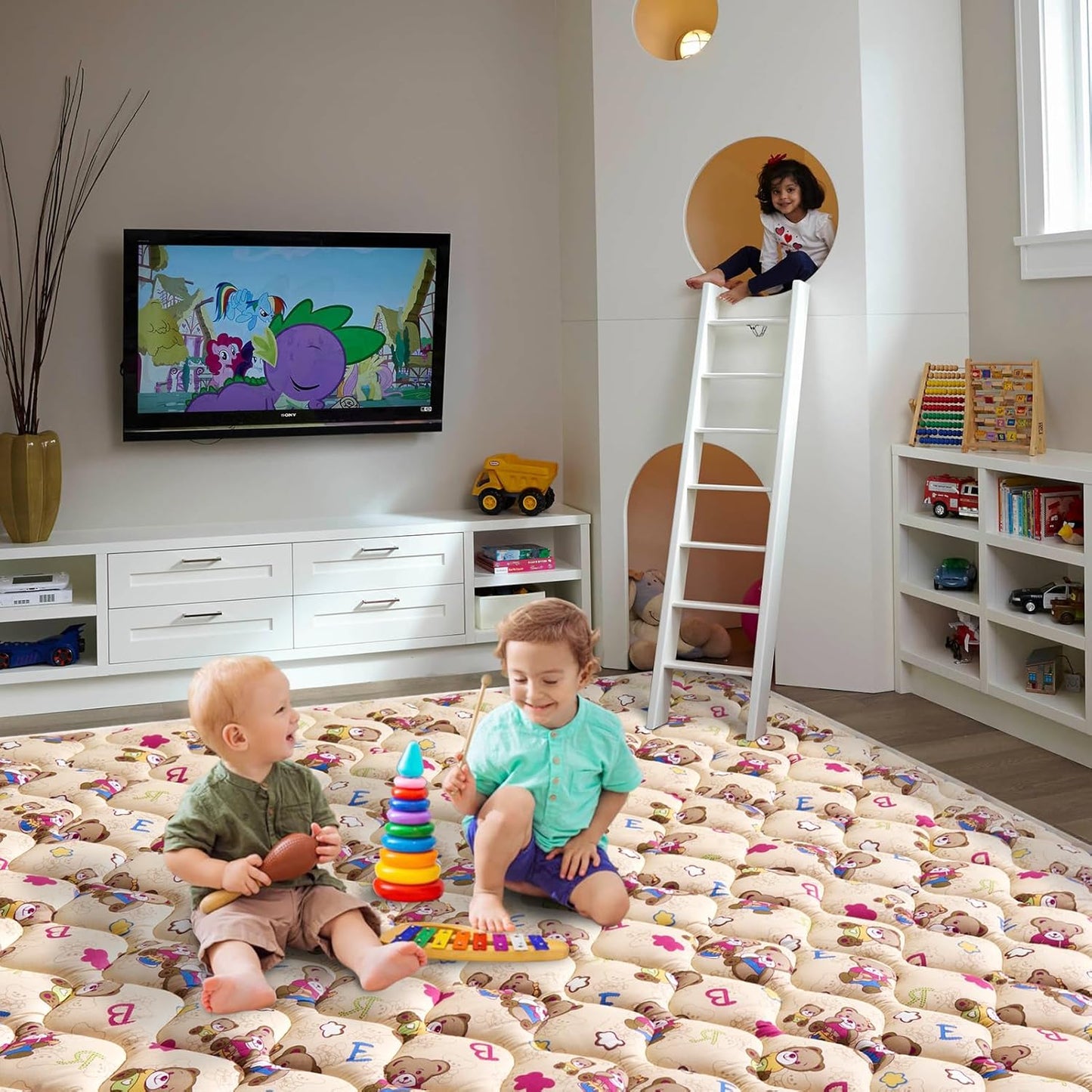 Vibe bear Baby Play Mat 6ft X 4ft, Thicker Foam One-Piece Crawling Mat, Extra Large Anti- Slip Crawling Mat Activity Playmats for Babies,Toddlers, Infants, Play & Tummy Time, IY-20