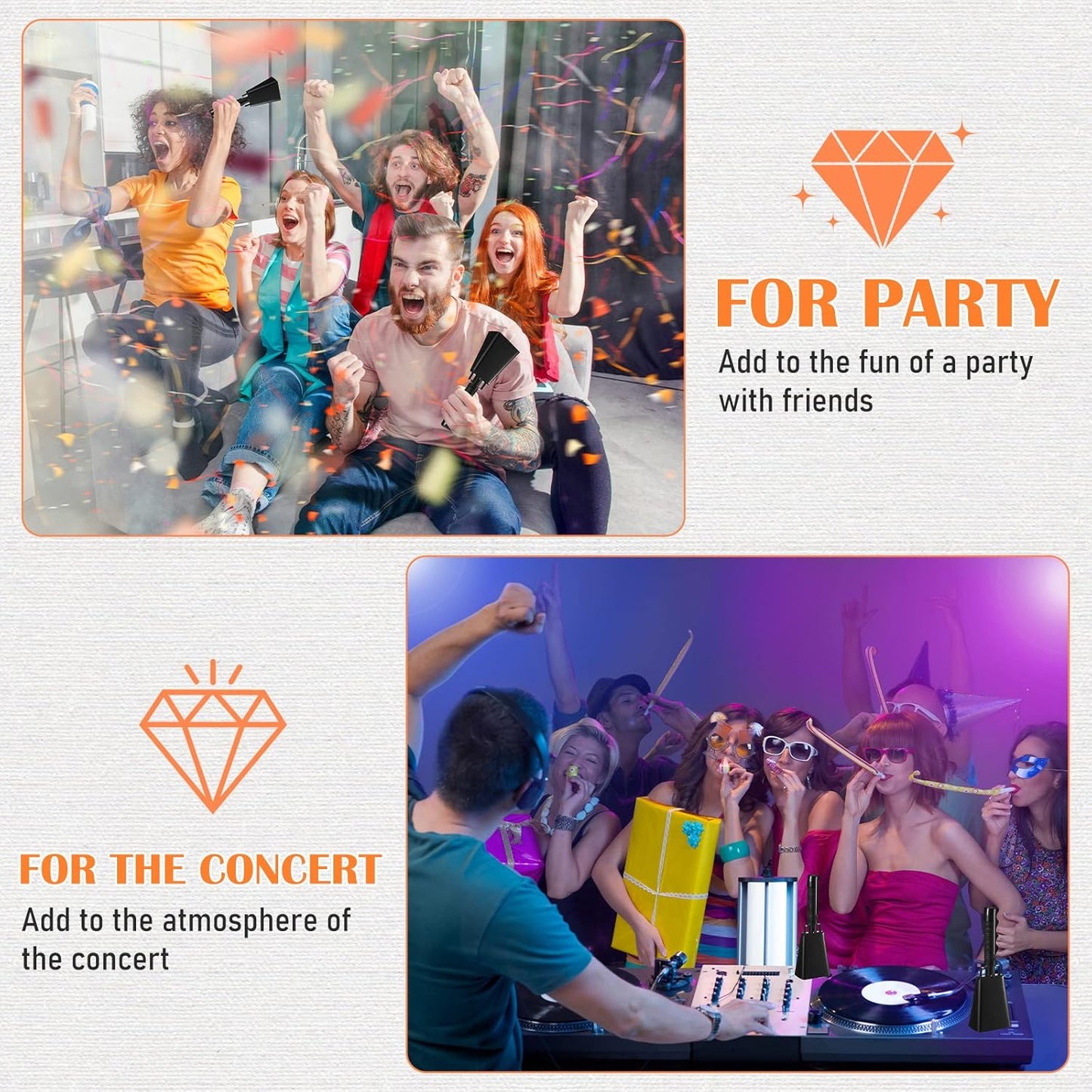 24 Pcs Cow Bell Cheering Bell Cow Bells Noise Makers for Sporting Events Football Cowbell with Handle Loud Musical Instrument for Sports School Classroom Alarm(black,9 '')