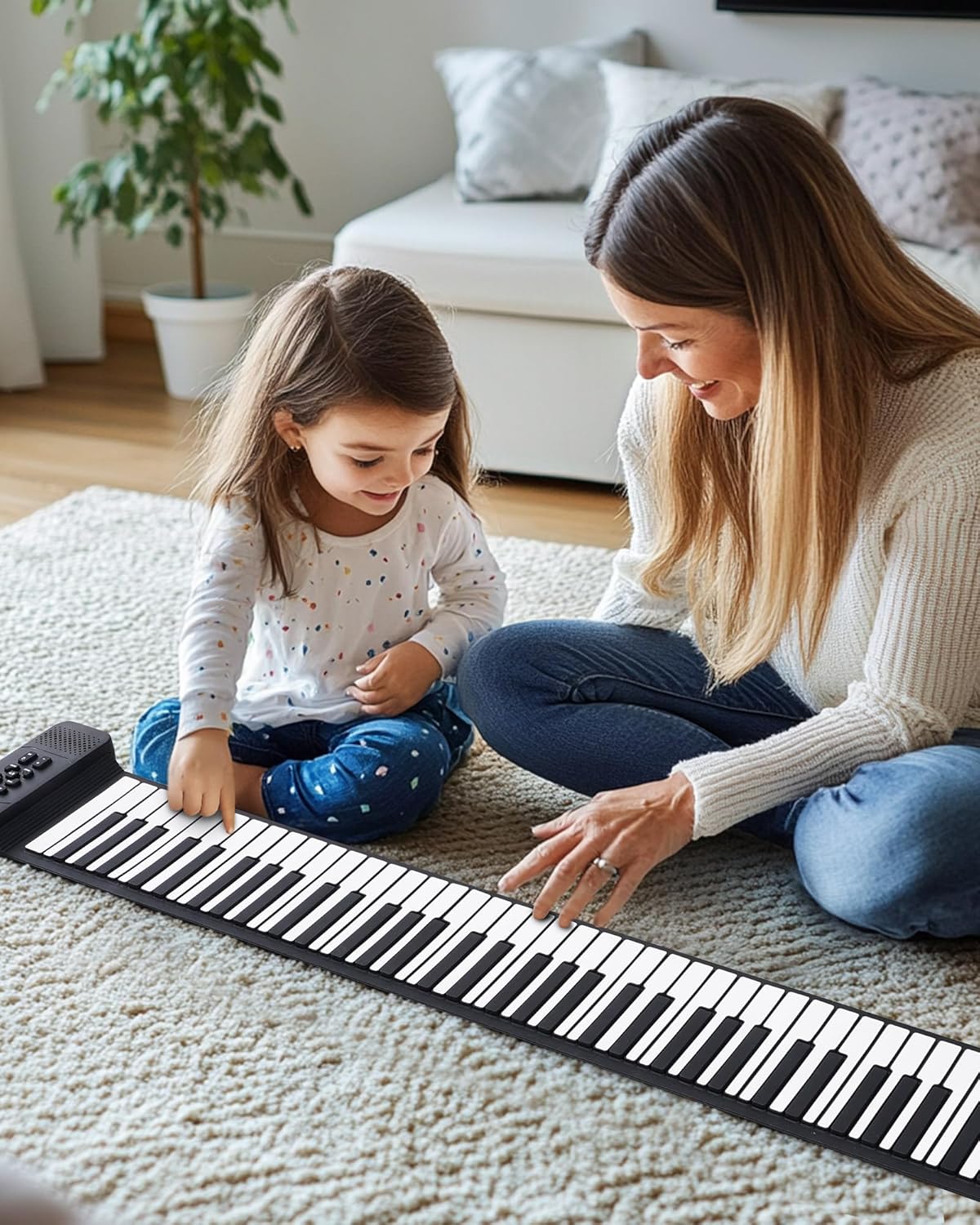 88 Keys Roll Up Keyboard Piano, Portable Electric Foldable Piano with Sustain Pedal, 14 Songs, 128 Tones, 128 Rhythms, Rechargeable & Dual BT Function, Music Gift for Beginners