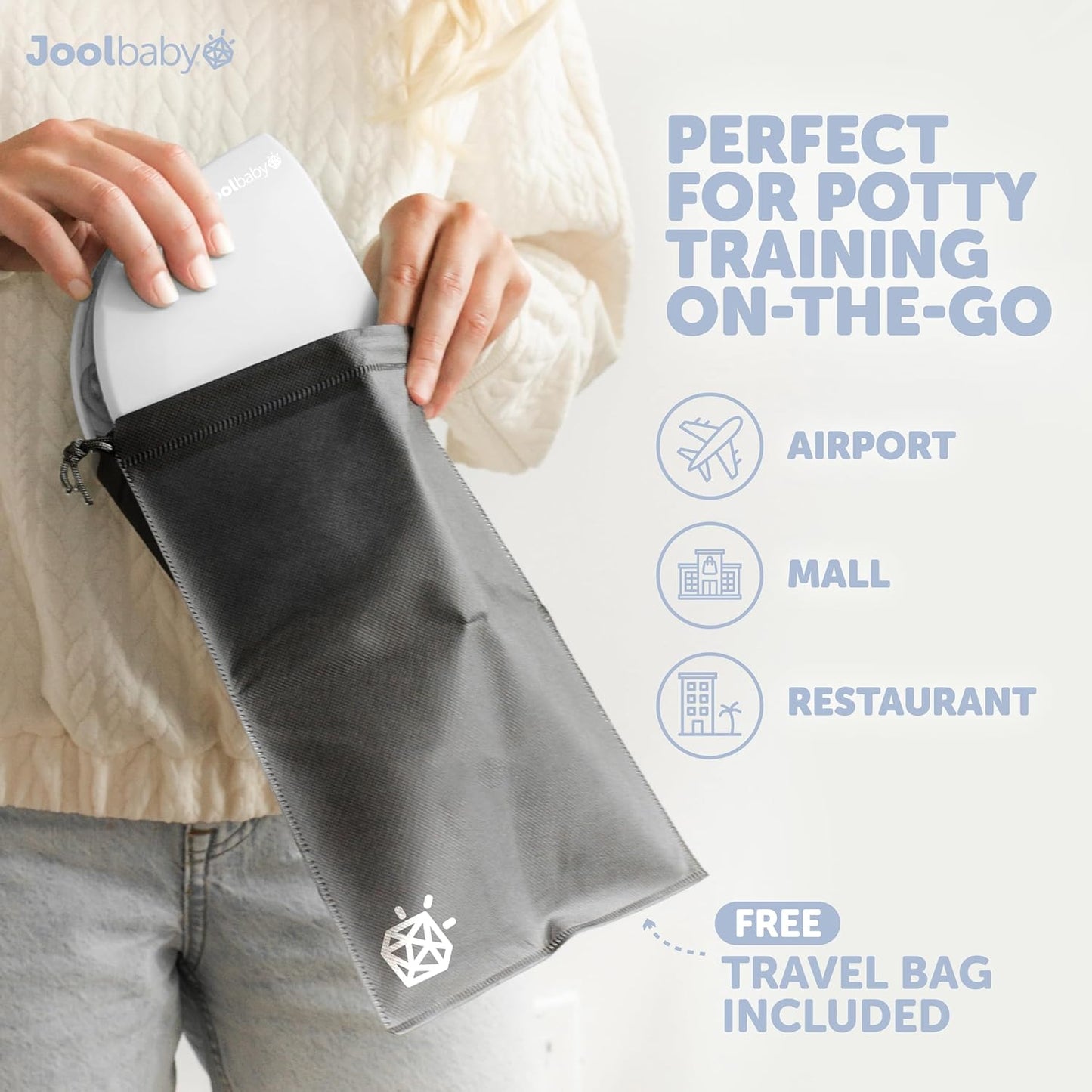 Jool Baby Folding Travel Potty Training Seat for Toddlers, Fits Round & Oval Toilets, Non-Slip Suction Cups, Includes Free Travel Bag (Gray)