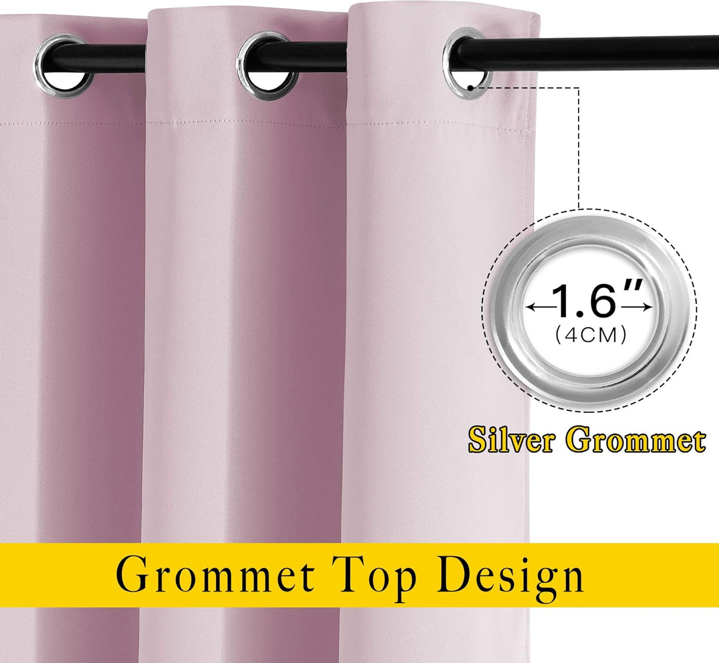 NICETOWN Baby Pink Room Darkening Bedroom Curtains 96 inches Long, Grommet Thermal Insulated Room Darkening Window Treatments Sound Reducing for Living Room, W46 x L96, 2 Panels