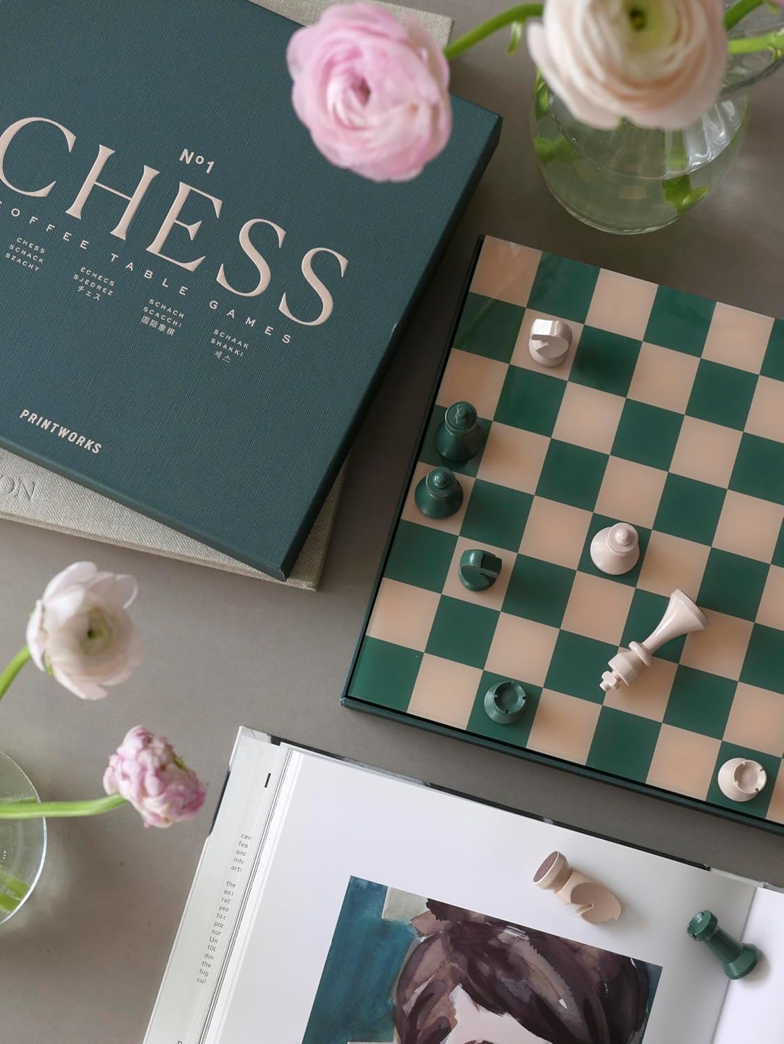 Classic Chess – Green Wooden Chess Set with Acrylic Board – Stylish Coffee Table Game for Adults & Kids Ages 5+ – Multilingual Instructions Included