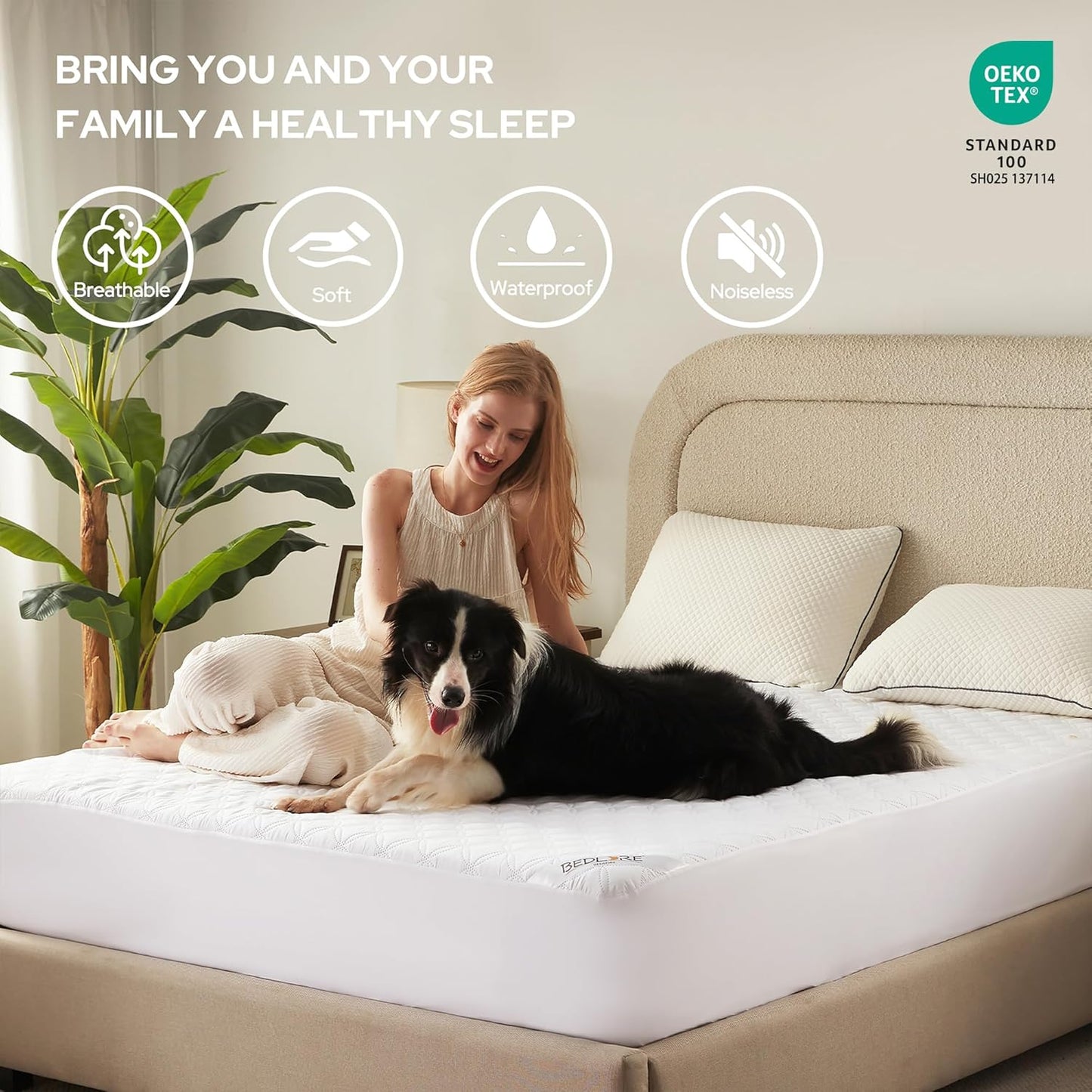 BEDLORE 2 Pack Waterproof Mattress Protector, King Size Mattress Pad with Deep Pocket Fitted Up to 6-18 inches, Soft Noiseless Single Bed Mattress Cover for Bedroom, Dorm Room (White)