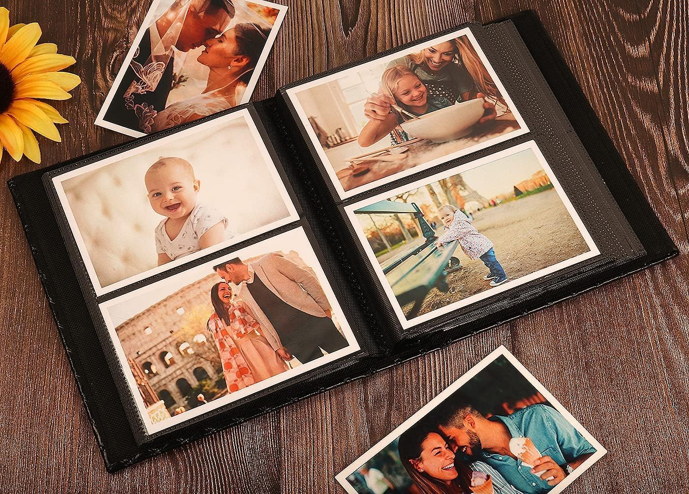 RECUTMS 200 Pocket Photo Albums 4x6 Small PU Leather Cover Wedding Family Baby Anniversary Graduation Travel Personalized Blue
