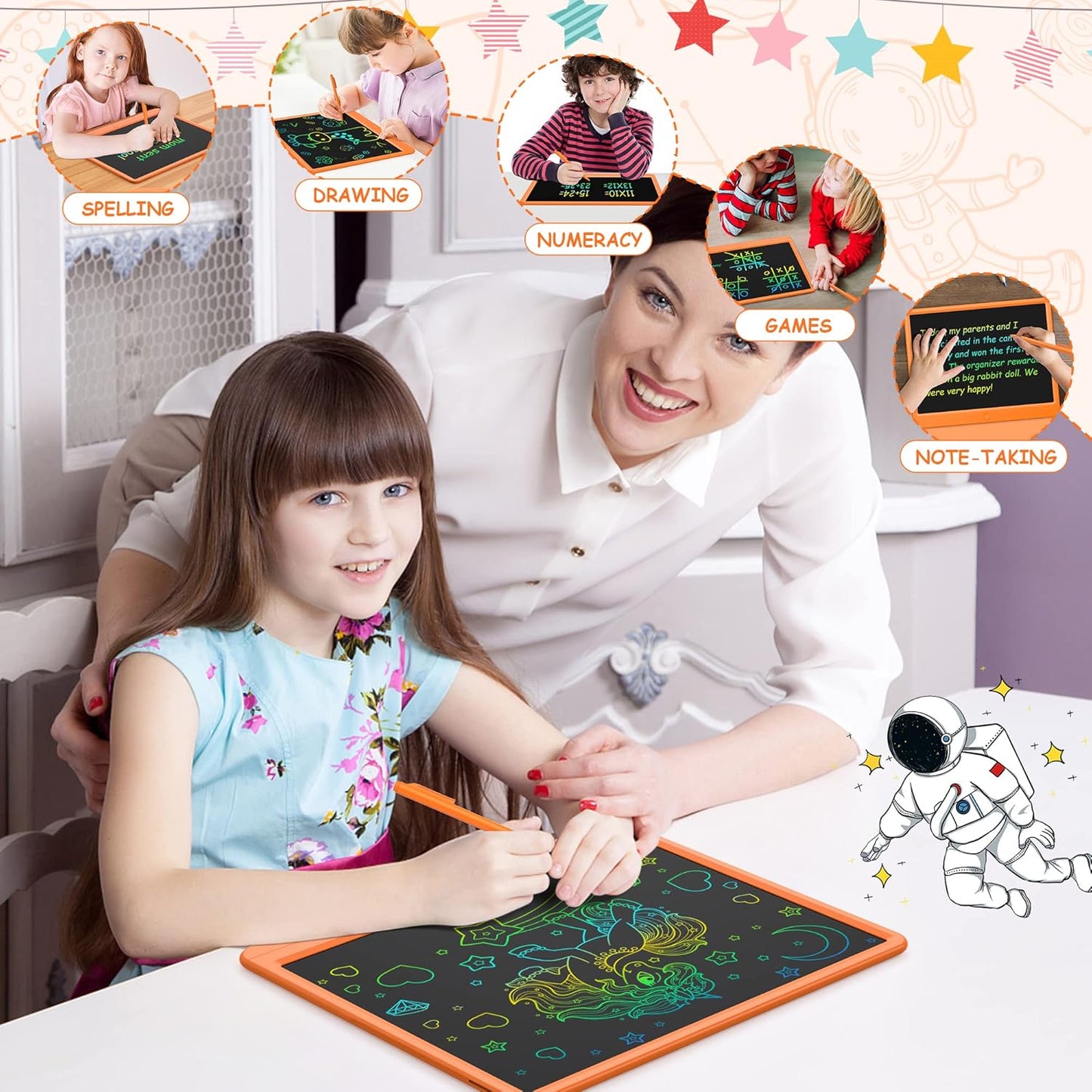 GIGART LCD Writing Tablet 15 Inch Drawing Tablet Magic Doodle Board Drawing Pad, Electronic Writing Board, Educational Toys Gifts for Kids and Adults at Home,School and Office（Orange）