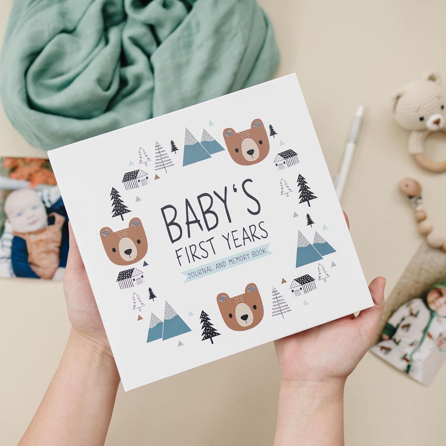 Keepsake Baby Memory Book for Baby Boy or Girl – Timeless Woodland Baby Journal Scrapbook Photo Album for First 5 Years – Milestone Book to Record Every Event from Birth to Age 5