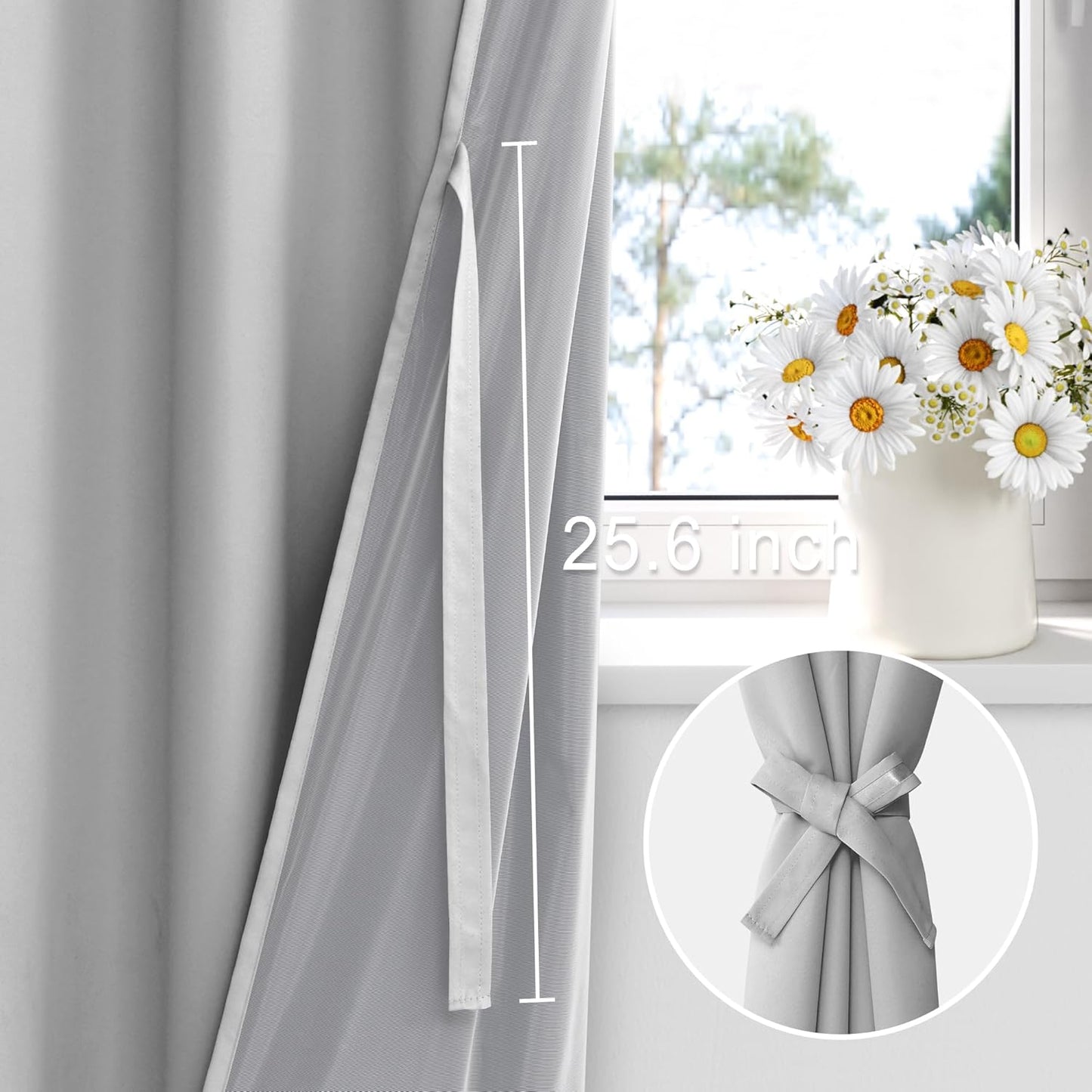 XWZO 100% Blackout Curtains - Heat and Full Light Blocking Drapes with Black Liner for Bedroom/Laundry Room, Rod Pocket Window Panels with Tiebacks, Light Grey, W60 x 84, Set of 2
