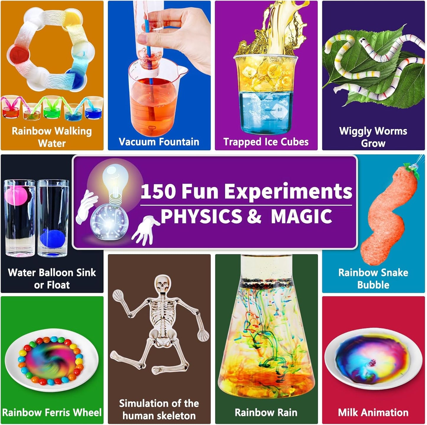 UNGLINGA 150 Experiments Science Kits for Kids Boys Girls, S.T.E.M Kit Toys Gifts Ideas Birthday Christmas, Chemistry Break Geodes, Volcano, Physics Educational Activities Project